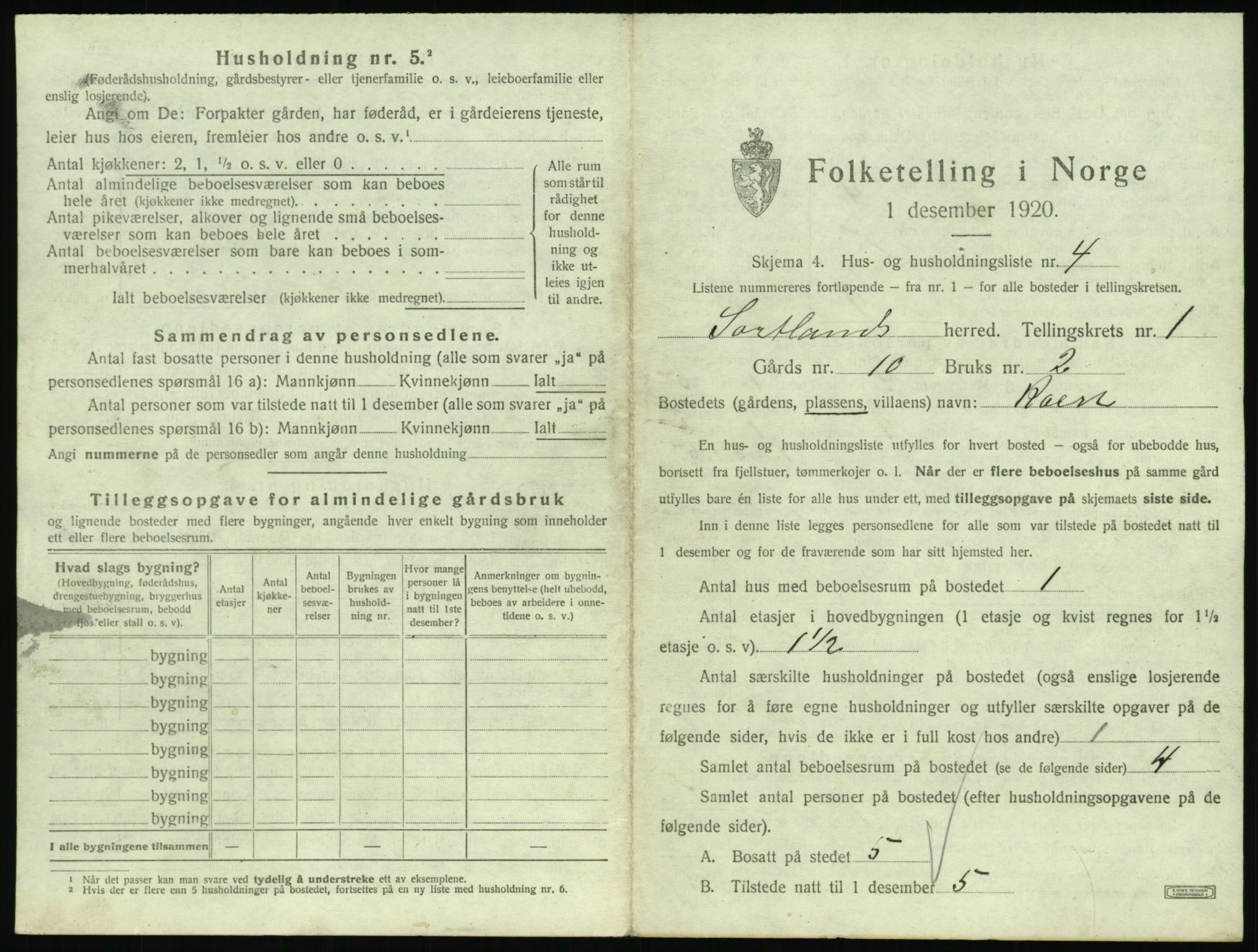 SAT, 1920 census for Sortland, 1920, p. 66