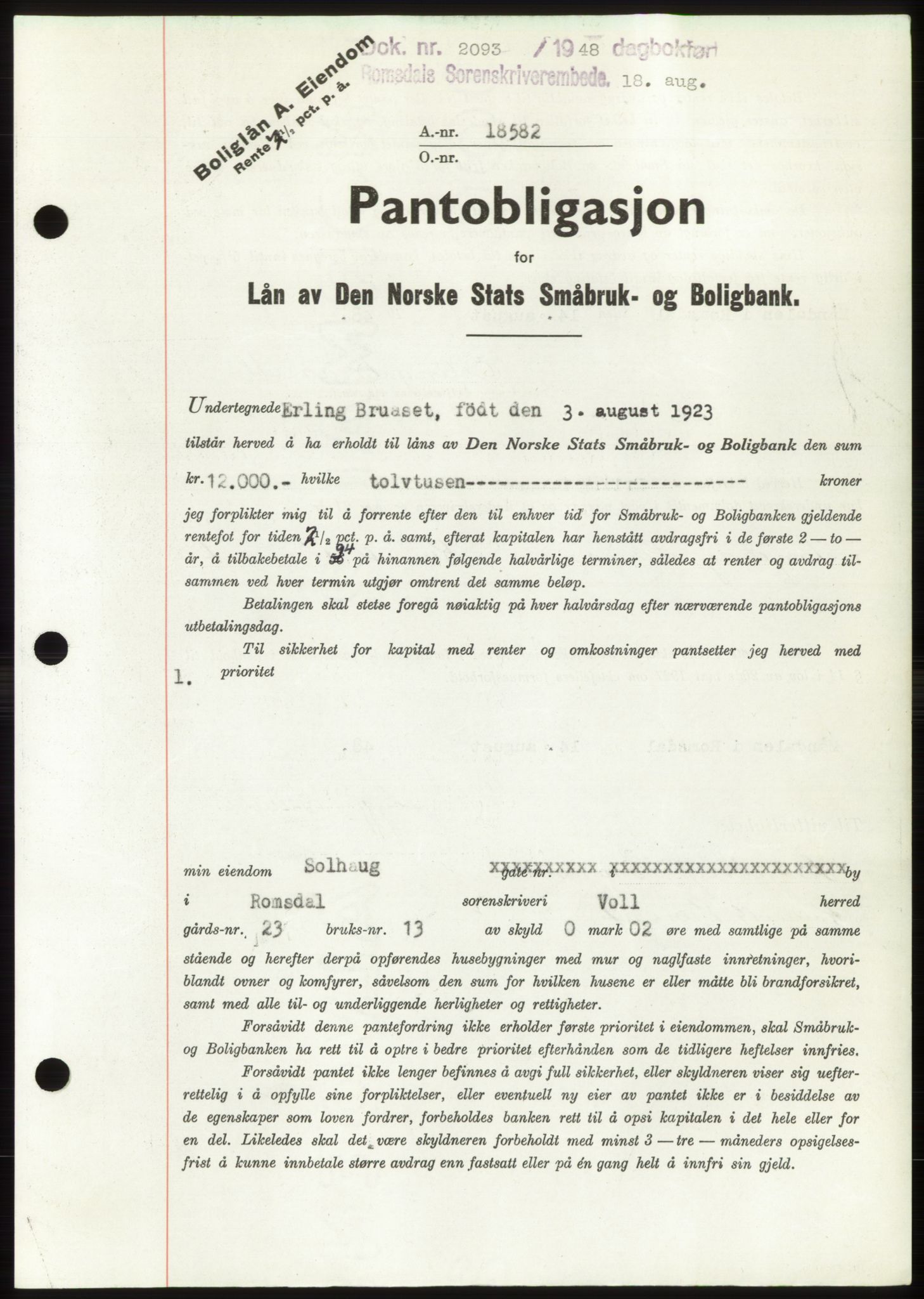 Romsdal sorenskriveri, AV/SAT-A-4149/1/2/2C: Mortgage book no. B4, 1948-1949, Diary no: : 2093/1948