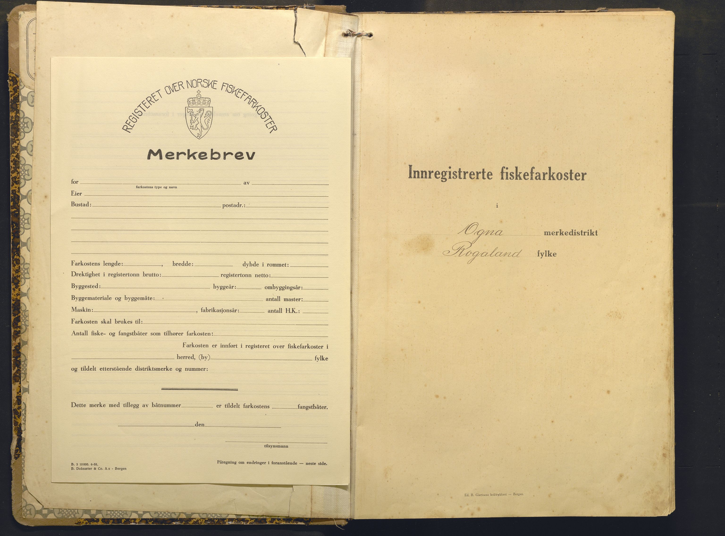 Fiskeridirektoratet - 1 Adm. ledelse - 13 Båtkontoret, AV/SAB-A-2003/I/Ia/Iai/L0075: 135.0928/1 Merkeprotokoll - Ogna, 1920-1963
