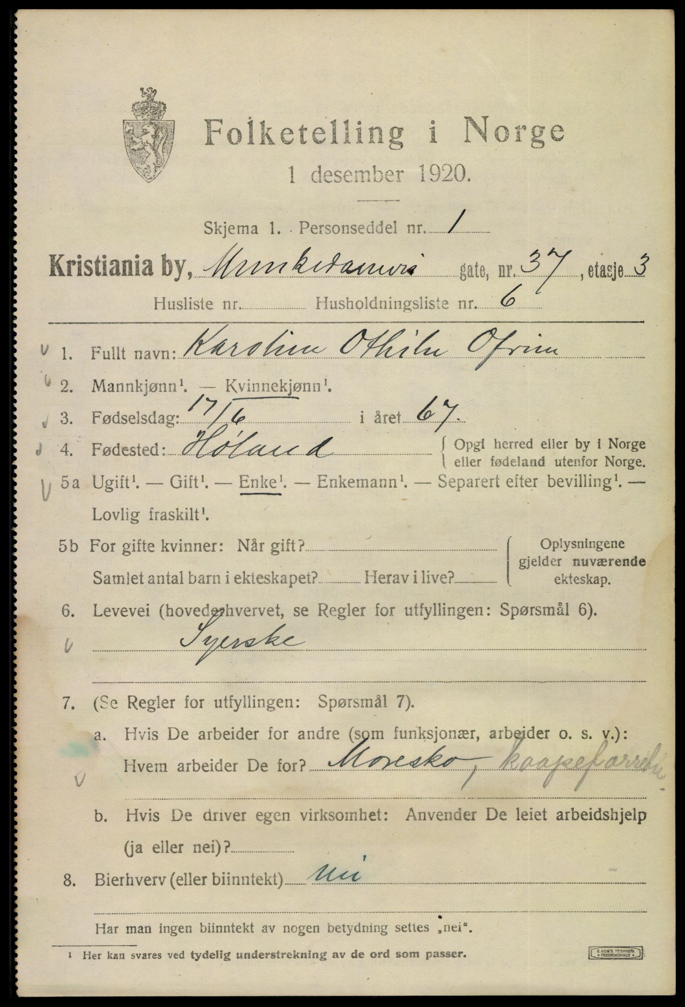 SAO, 1920 census for Kristiania, 1920, p. 402381