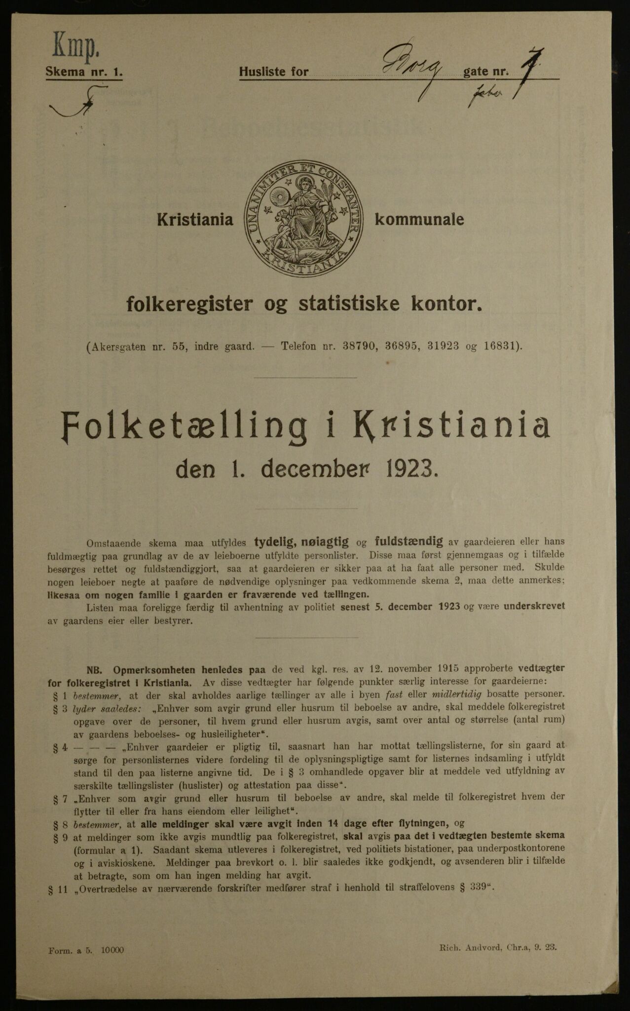 OBA, Municipal Census 1923 for Kristiania, 1923, p. 8778