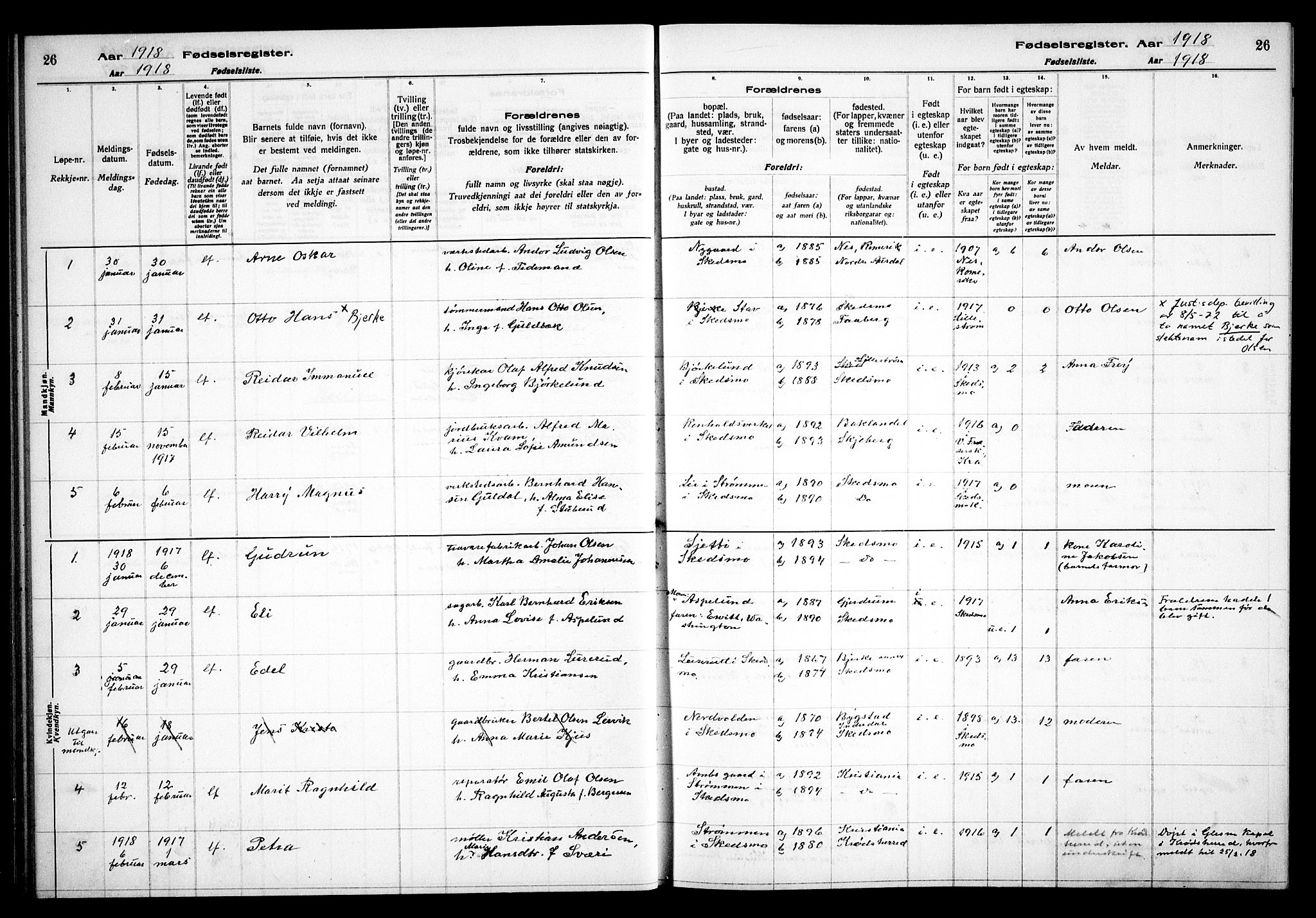 Skedsmo prestekontor Kirkebøker, AV/SAO-A-10033a/J/Ja/L0001: Birth register no. I 1, 1916-1931, p. 26