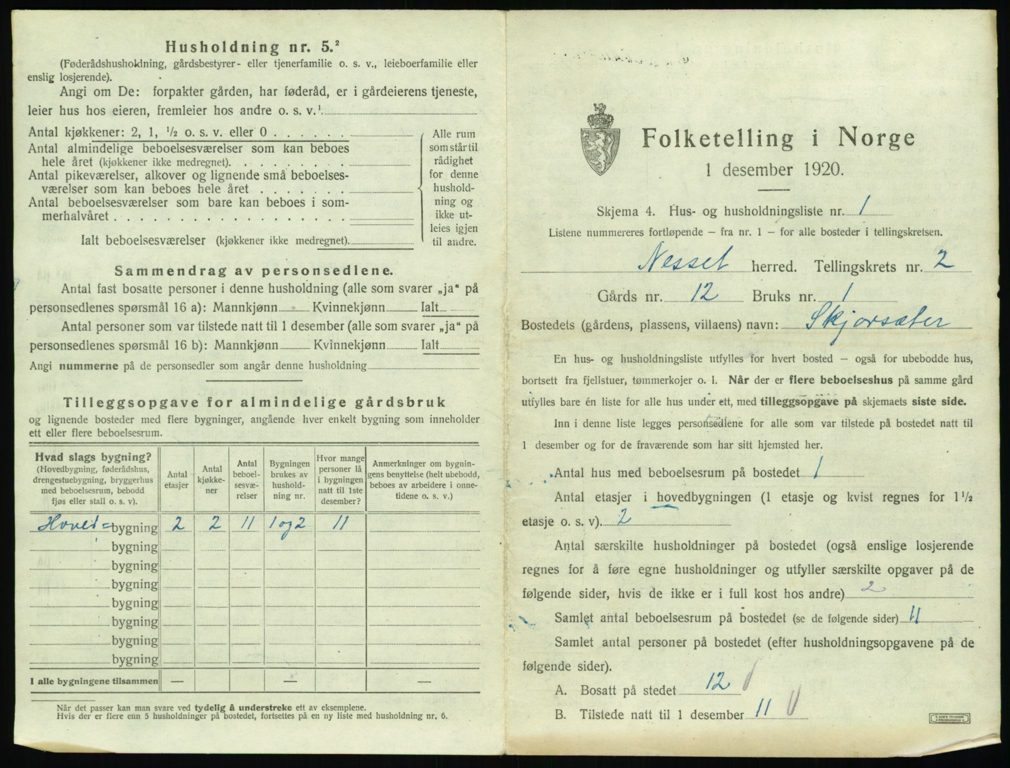 SAT, 1920 census for Nesset, 1920, p. 98