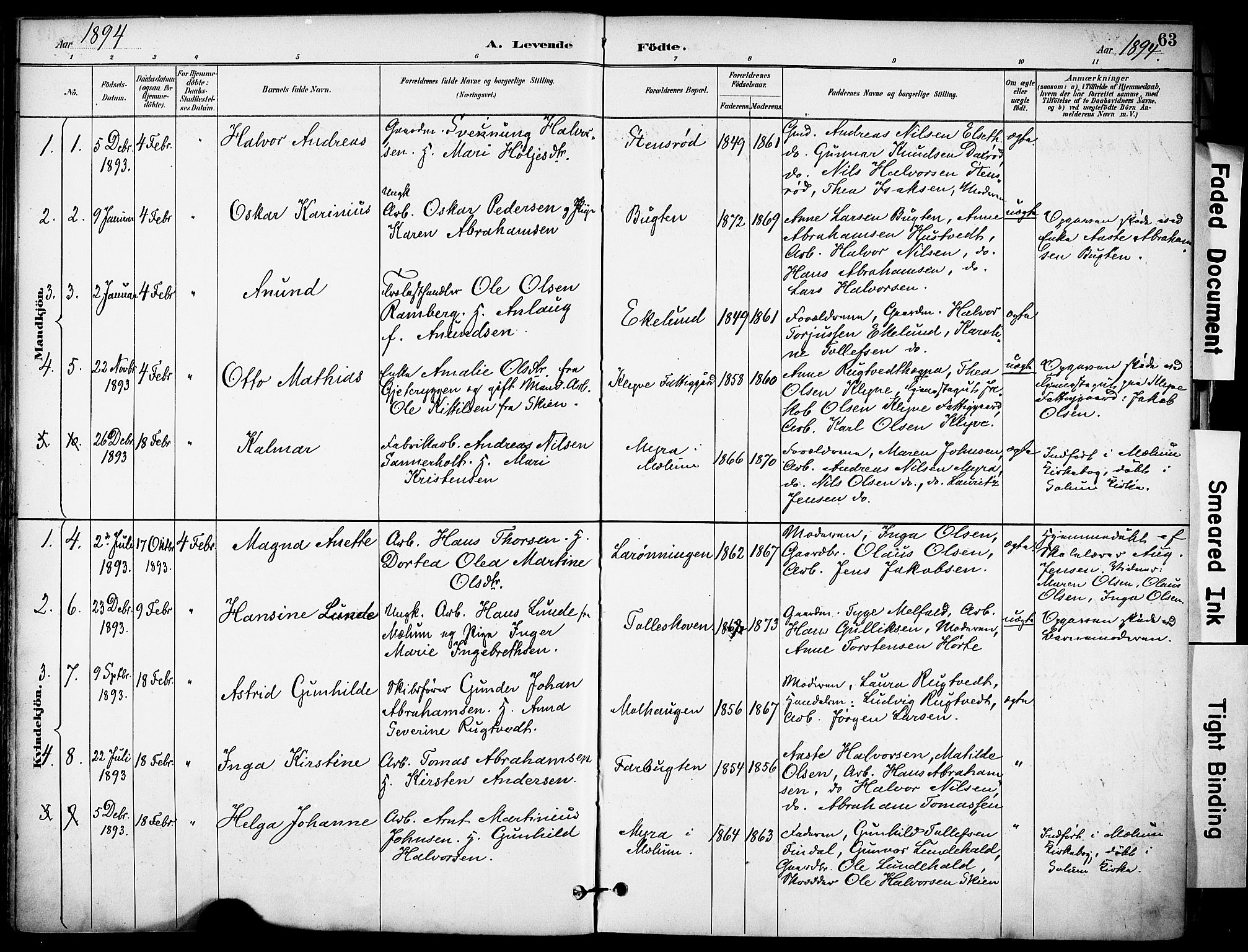 Solum kirkebøker, SAKO/A-306/F/Fa/L0010: Parish register (official) no. I 10, 1888-1898, p. 63