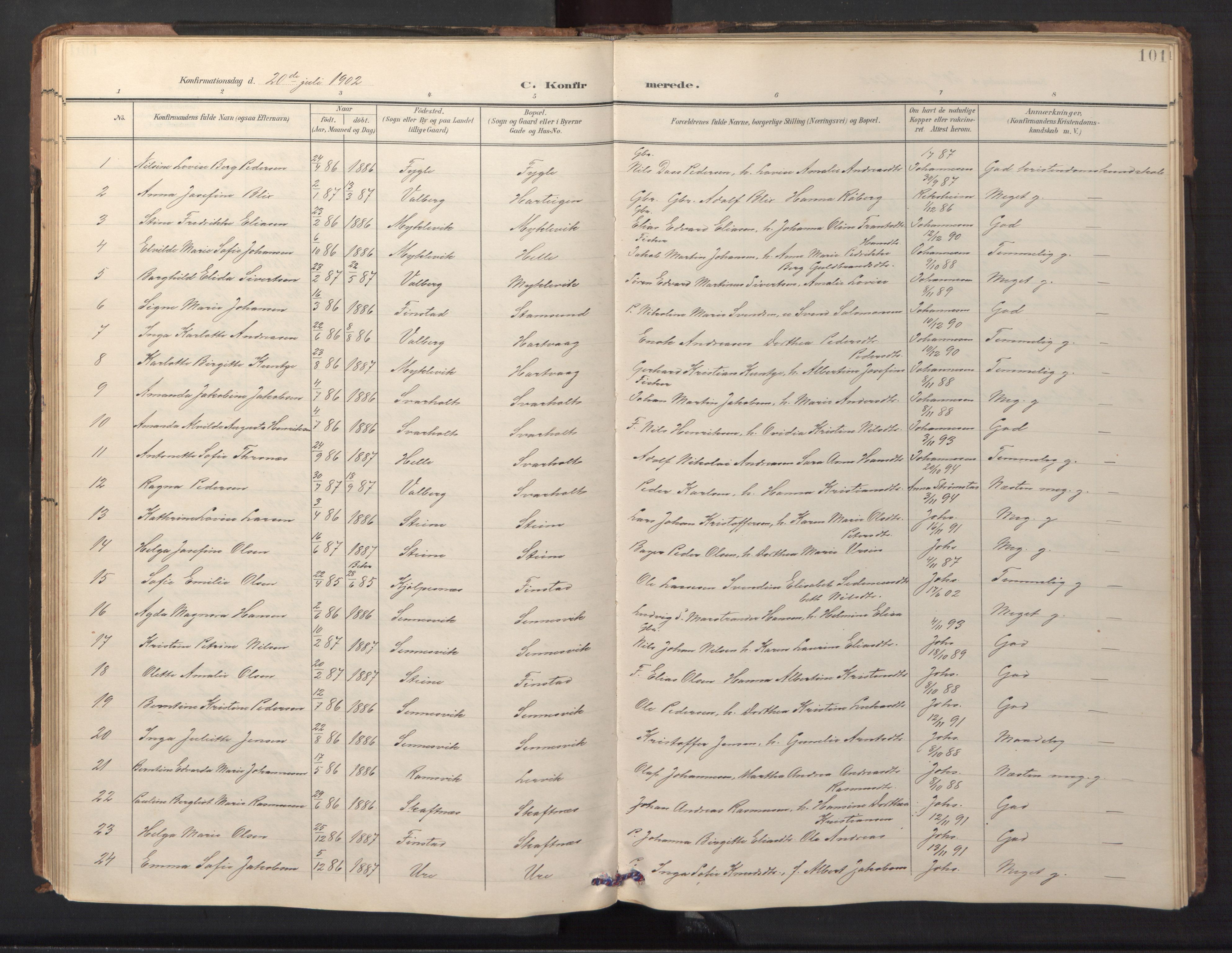 Ministerialprotokoller, klokkerbøker og fødselsregistre - Nordland, AV/SAT-A-1459/882/L1185: Parish register (copy) no. 882C03, 1898-1910, p. 101