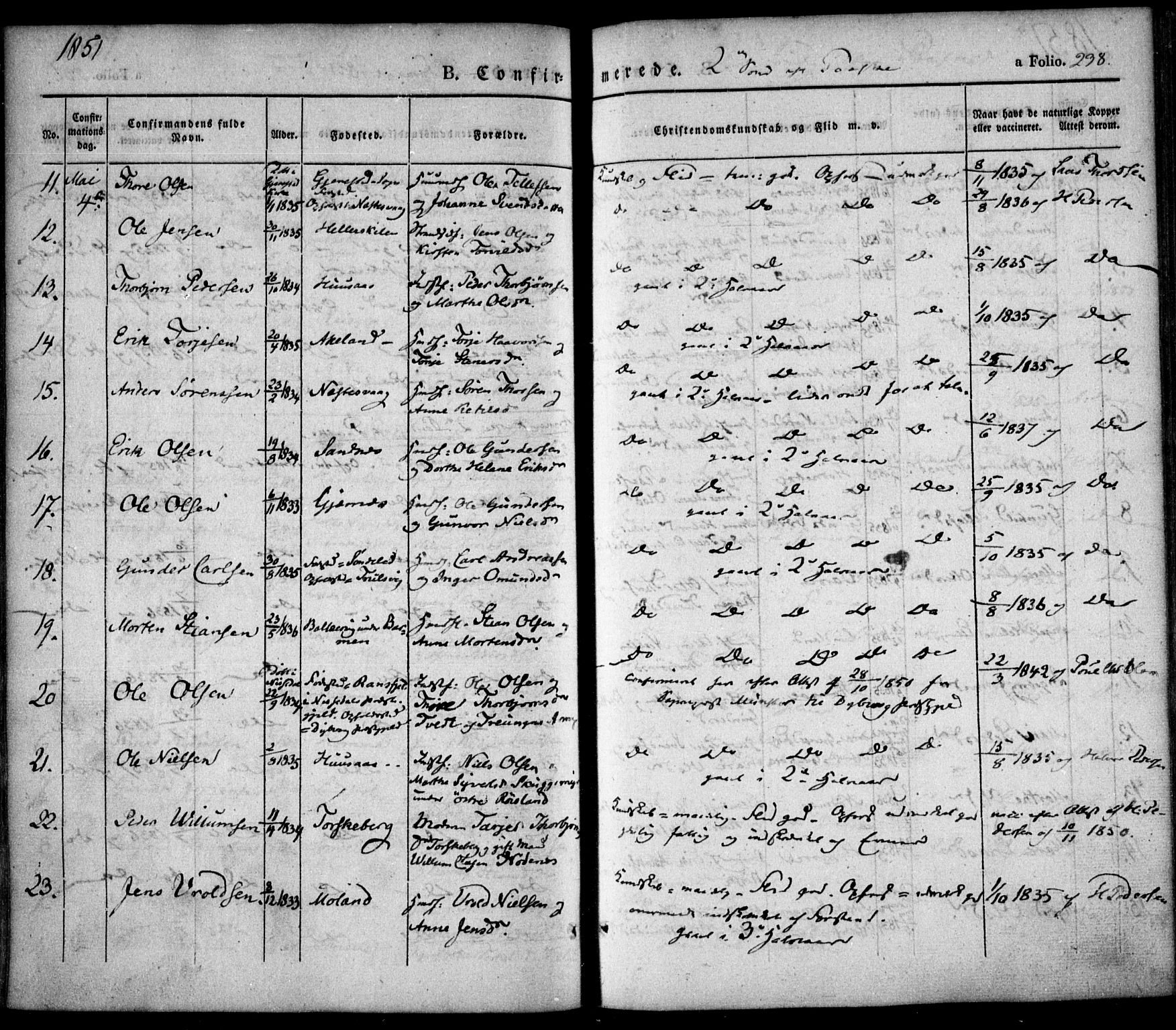 Søndeled sokneprestkontor, SAK/1111-0038/F/Fa/L0002: Parish register (official) no. A 2, 1839-1860, p. 238