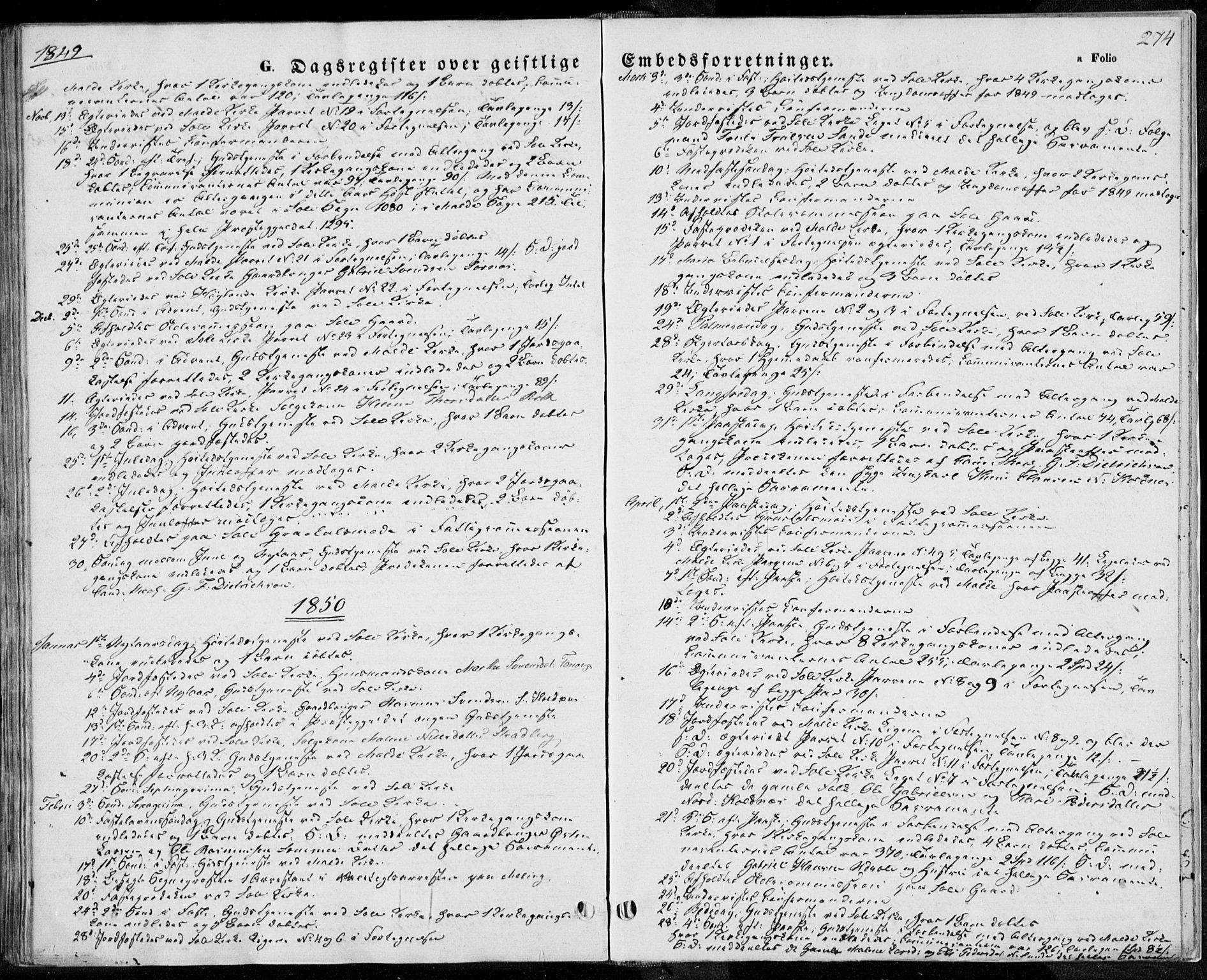 Håland sokneprestkontor, SAST/A-101802/001/30BA/L0006: Parish register (official) no. A 6, 1842-1853, p. 274