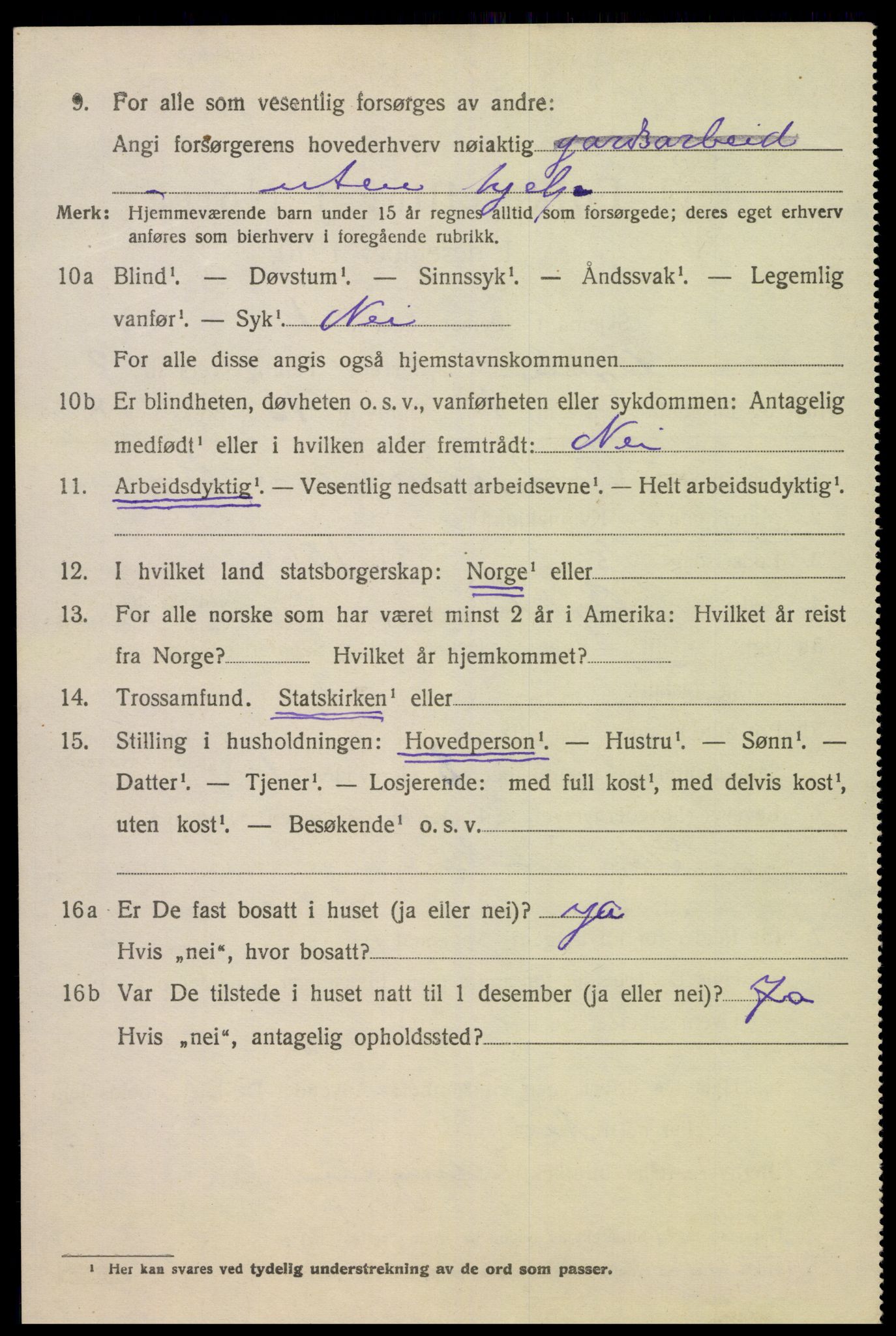 SAK, 1920 census for Bykle, 1920, p. 598