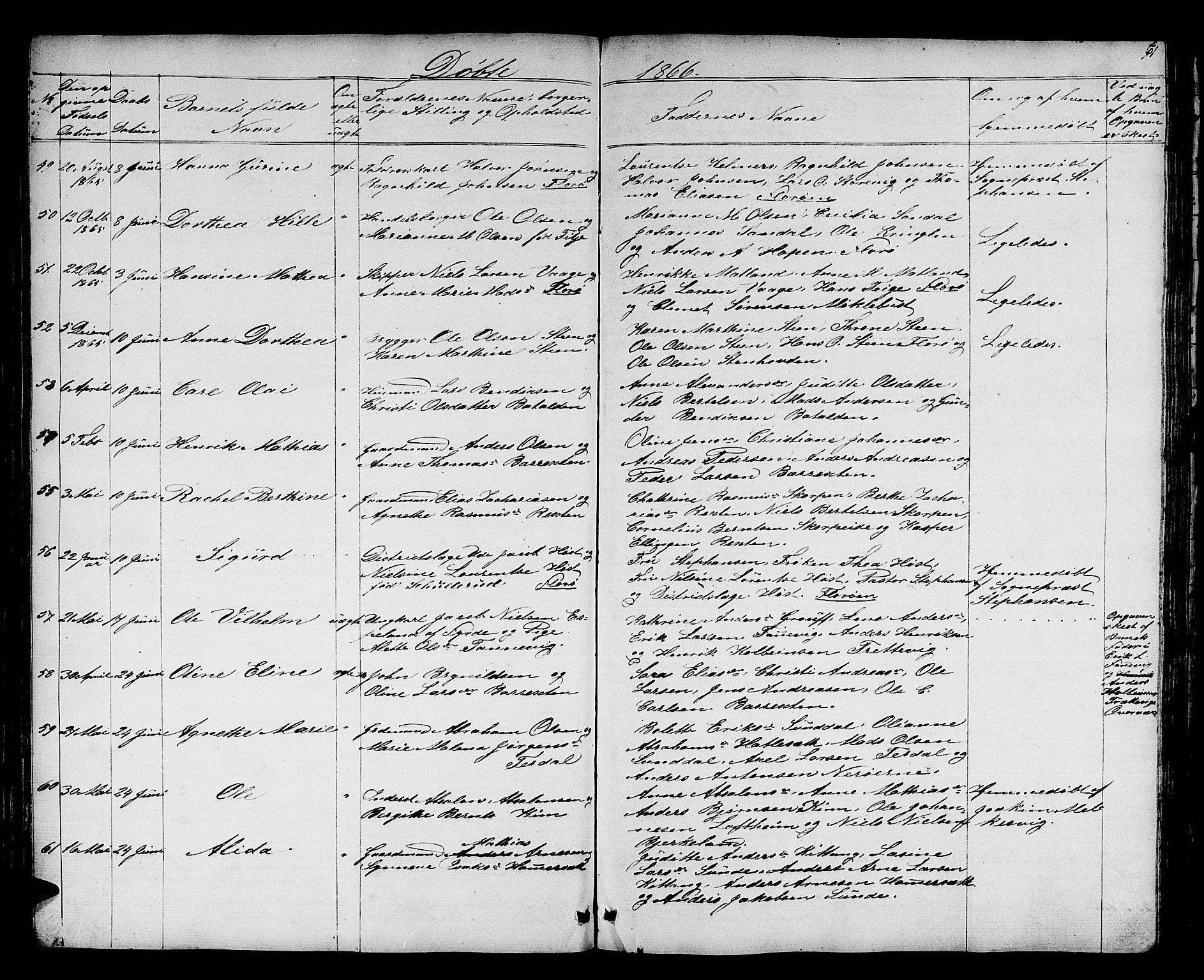 Kinn sokneprestembete, AV/SAB-A-80801/H/Hab/Haba/L0001: Parish register (copy) no. A 1, 1853-1868, p. 61