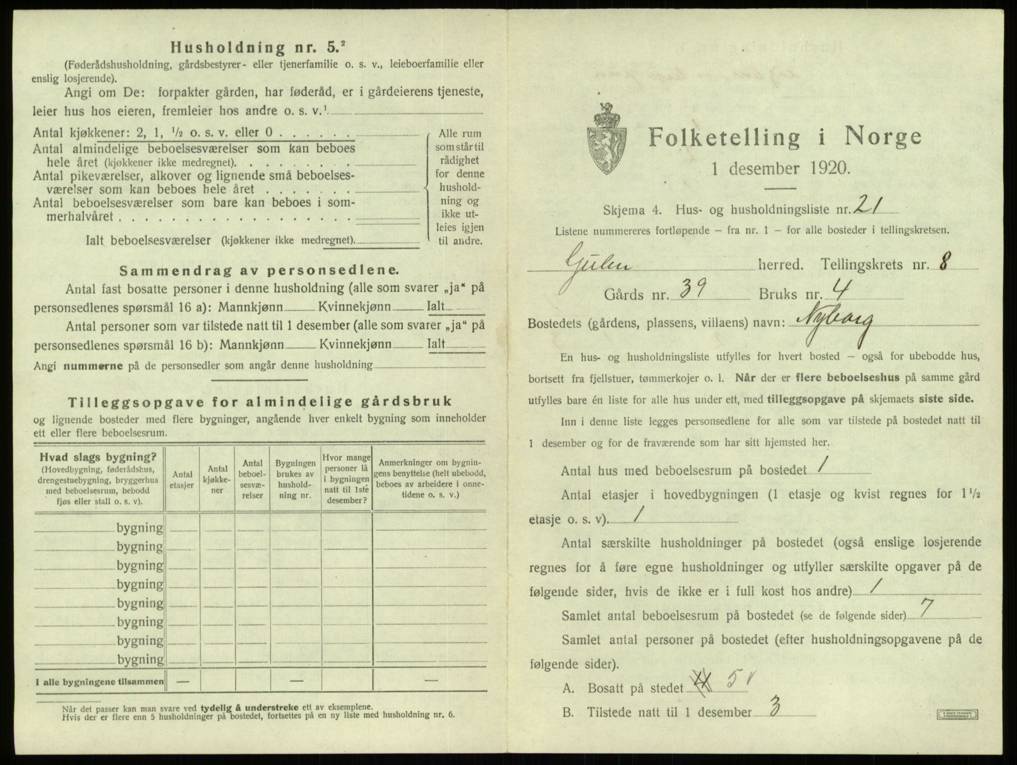 SAB, 1920 census for Gulen, 1920, p. 509