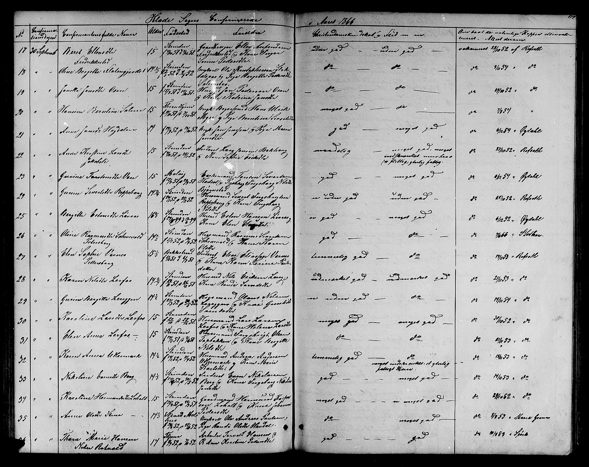 Ministerialprotokoller, klokkerbøker og fødselsregistre - Sør-Trøndelag, SAT/A-1456/606/L0311: Parish register (copy) no. 606C07, 1860-1877, p. 177