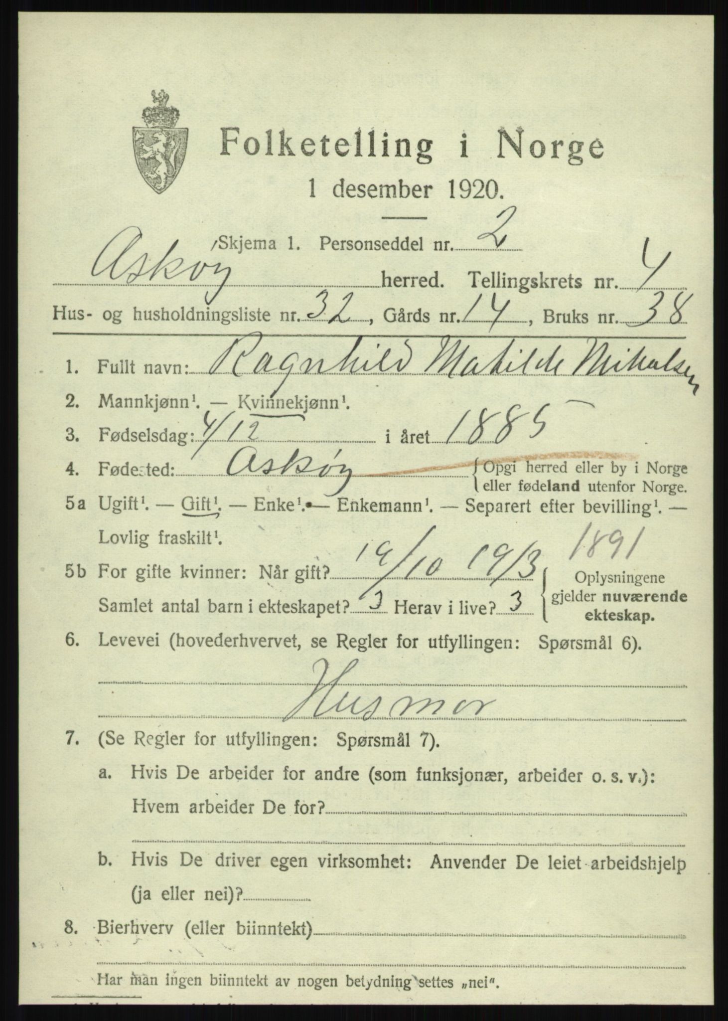 SAB, 1920 census for Askøy, 1920, p. 8014