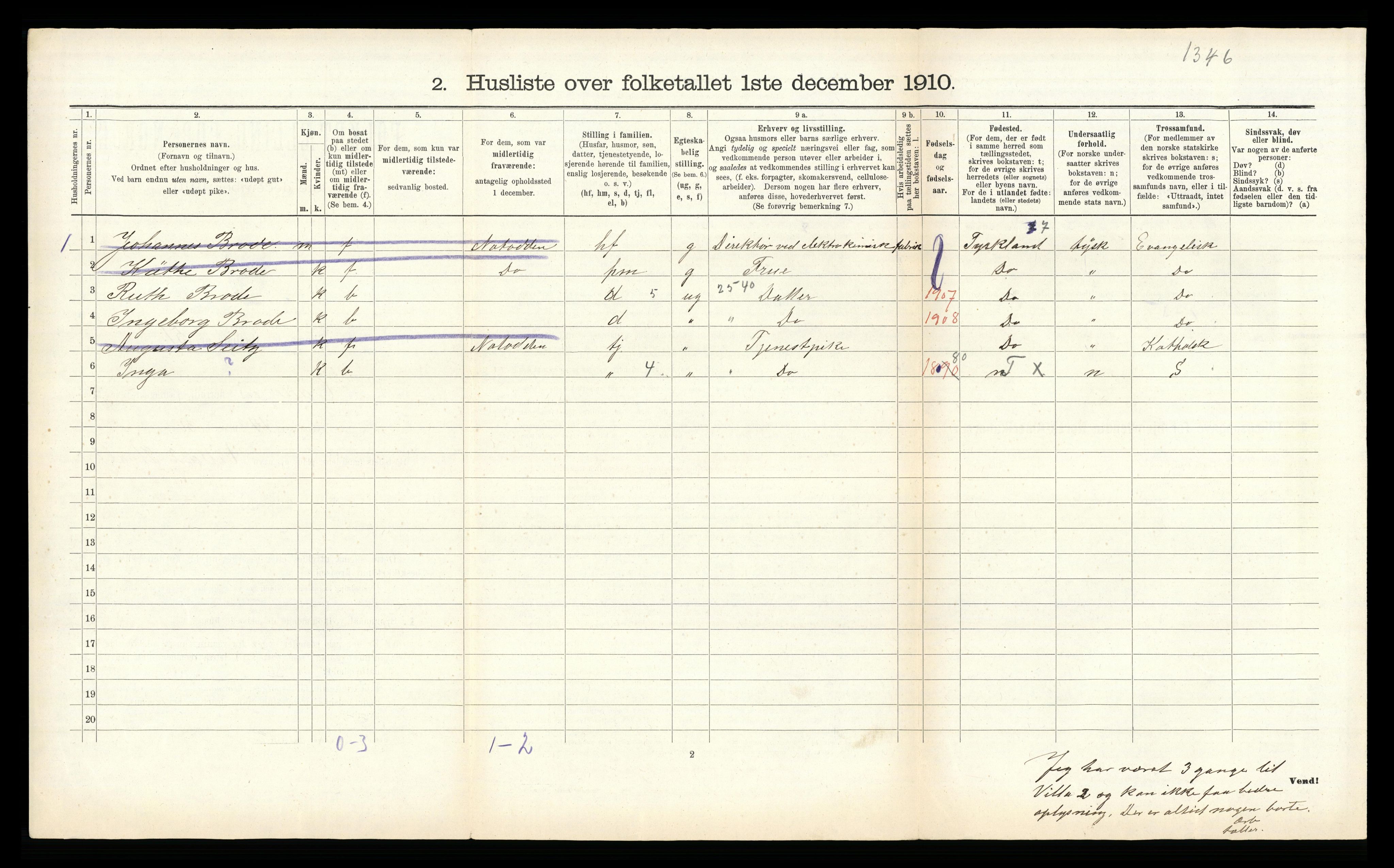 RA, 1910 census for Oddernes, 1910, p. 538