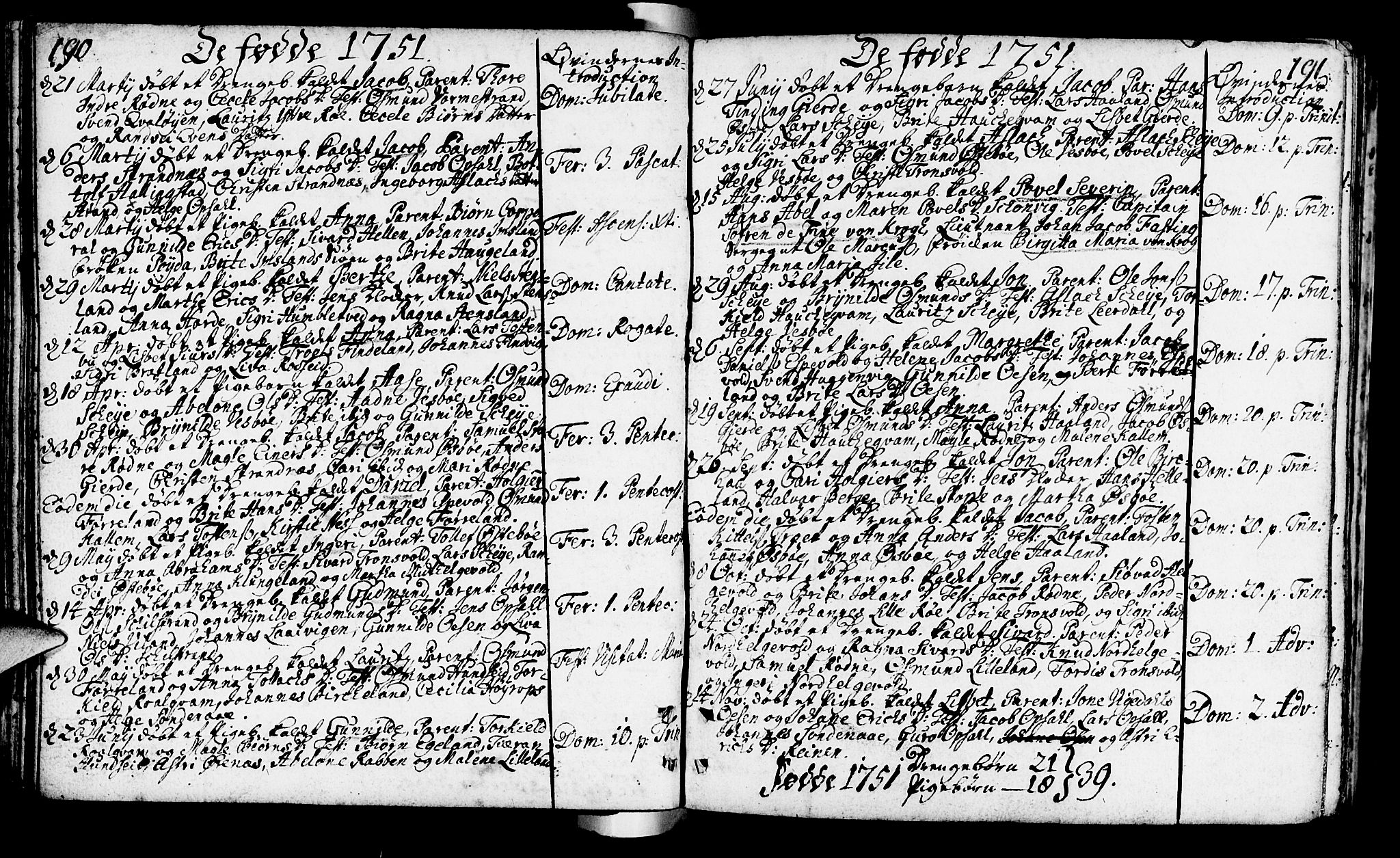 Vikedal sokneprestkontor, AV/SAST-A-101840/01/IV: Parish register (official) no. A 1, 1737-1778, p. 190-191