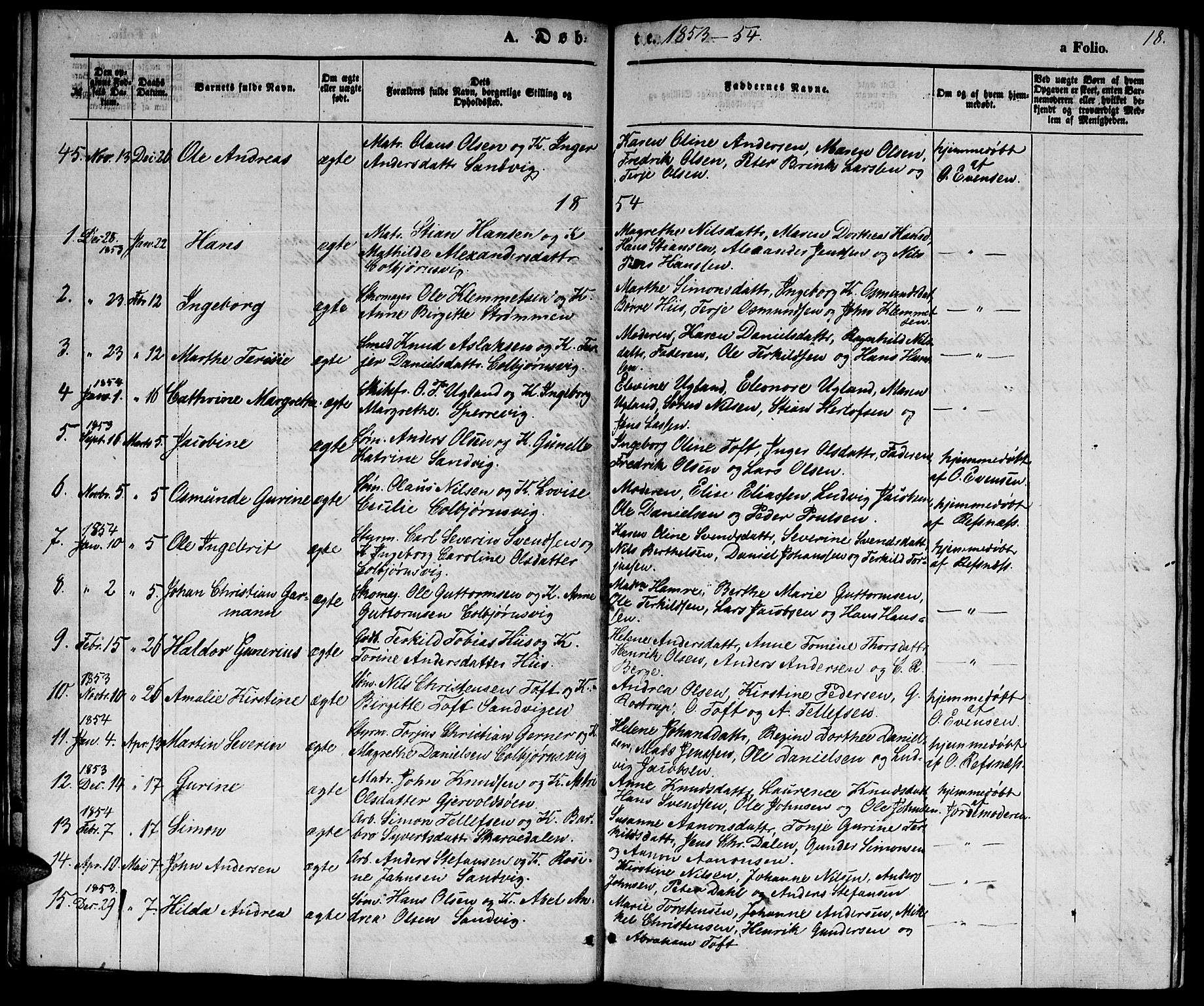 Hisøy sokneprestkontor, SAK/1111-0020/F/Fb/L0001: Parish register (copy) no. B 1, 1849-1872, p. 18