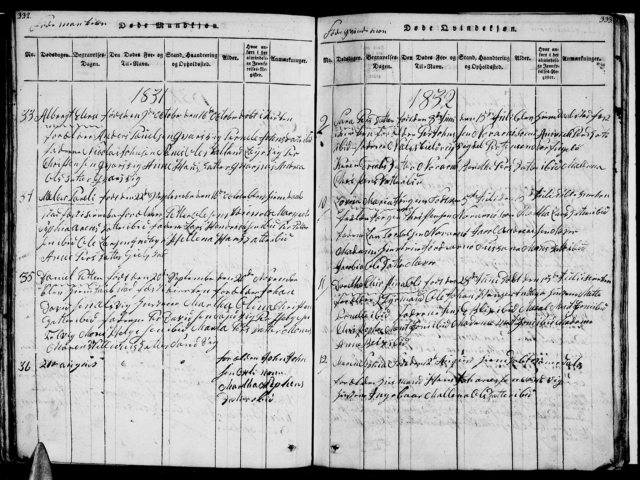 Ministerialprotokoller, klokkerbøker og fødselsregistre - Nordland, AV/SAT-A-1459/805/L0105: Parish register (copy) no. 805C01, 1820-1839, p. 332-333
