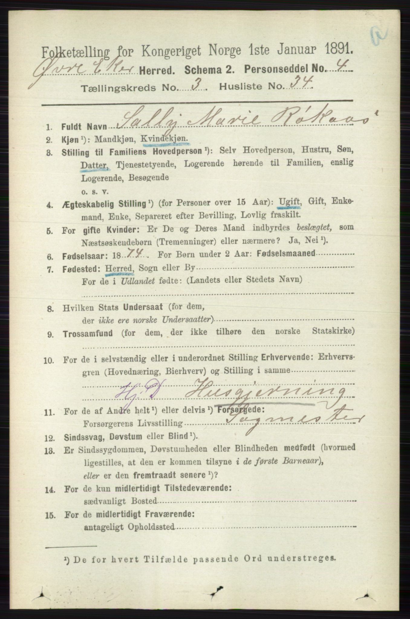 RA, 1891 census for 0624 Øvre Eiker, 1891, p. 1195