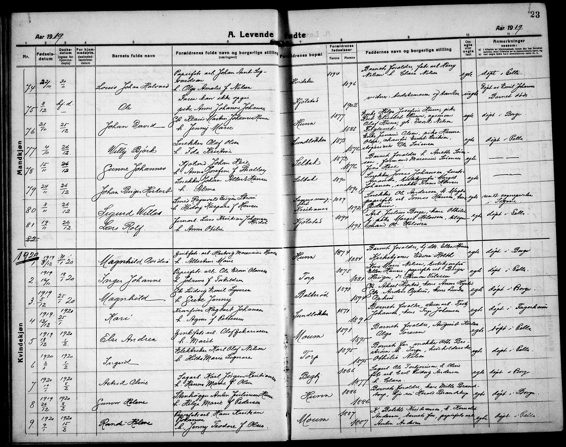 Borge prestekontor Kirkebøker, AV/SAO-A-10903/G/Ga/L0003: Parish register (copy) no. I 3, 1918-1939, p. 23
