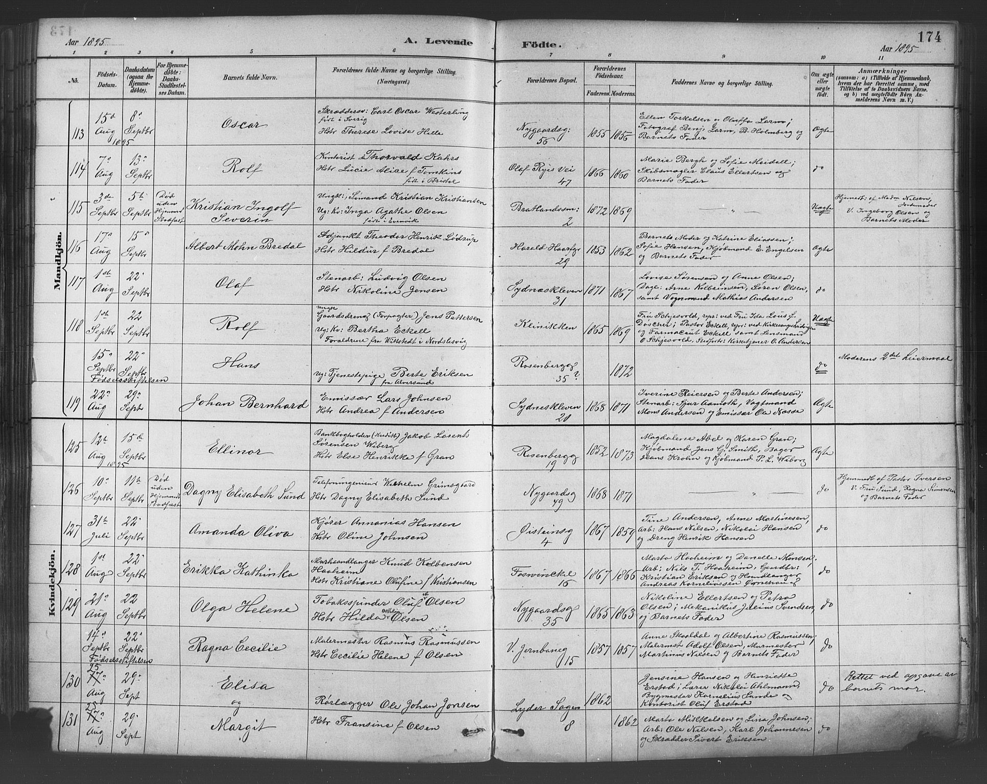 Johanneskirken sokneprestembete, AV/SAB-A-76001/H/Hab: Parish register (copy) no. A 1, 1885-1900, p. 174