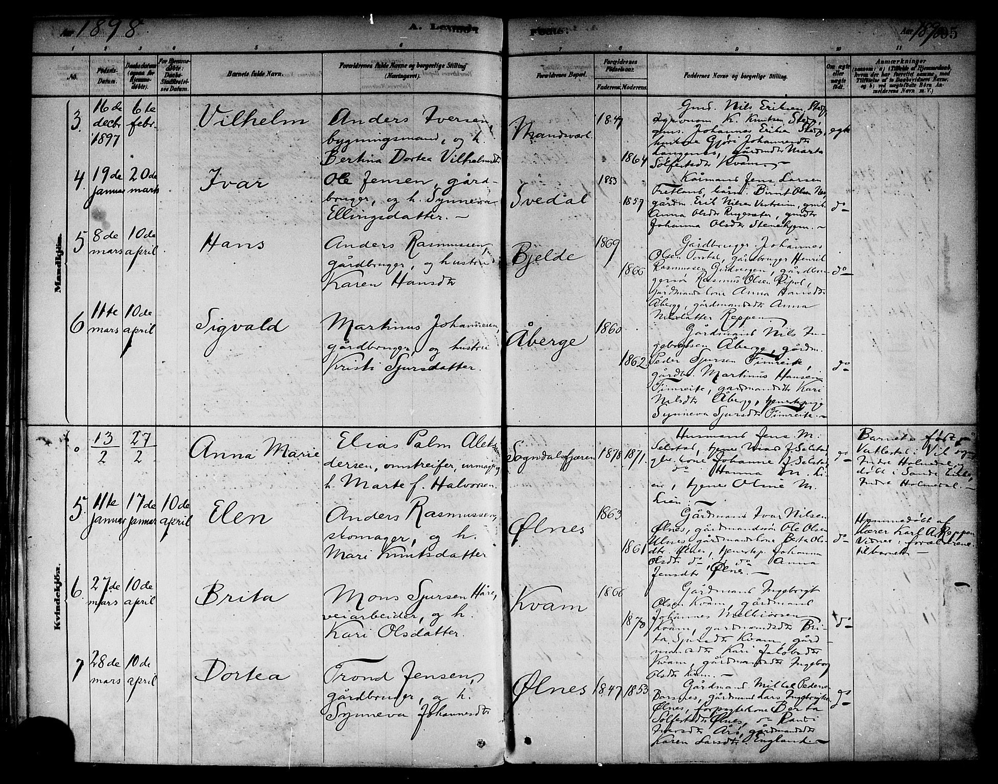 Sogndal sokneprestembete, AV/SAB-A-81301/H/Haa/Haab/L0001: Parish register (official) no. B 1, 1878-1899, p. 95