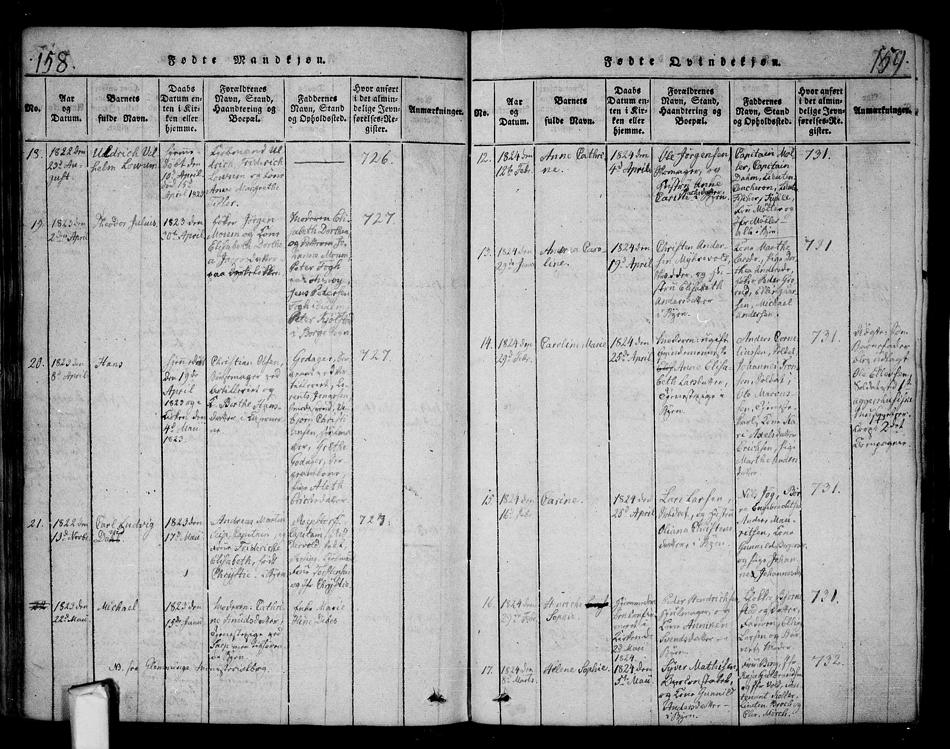 Fredrikstad prestekontor Kirkebøker, AV/SAO-A-11082/F/Fa/L0004: Parish register (official) no. 4, 1816-1834, p. 158-159