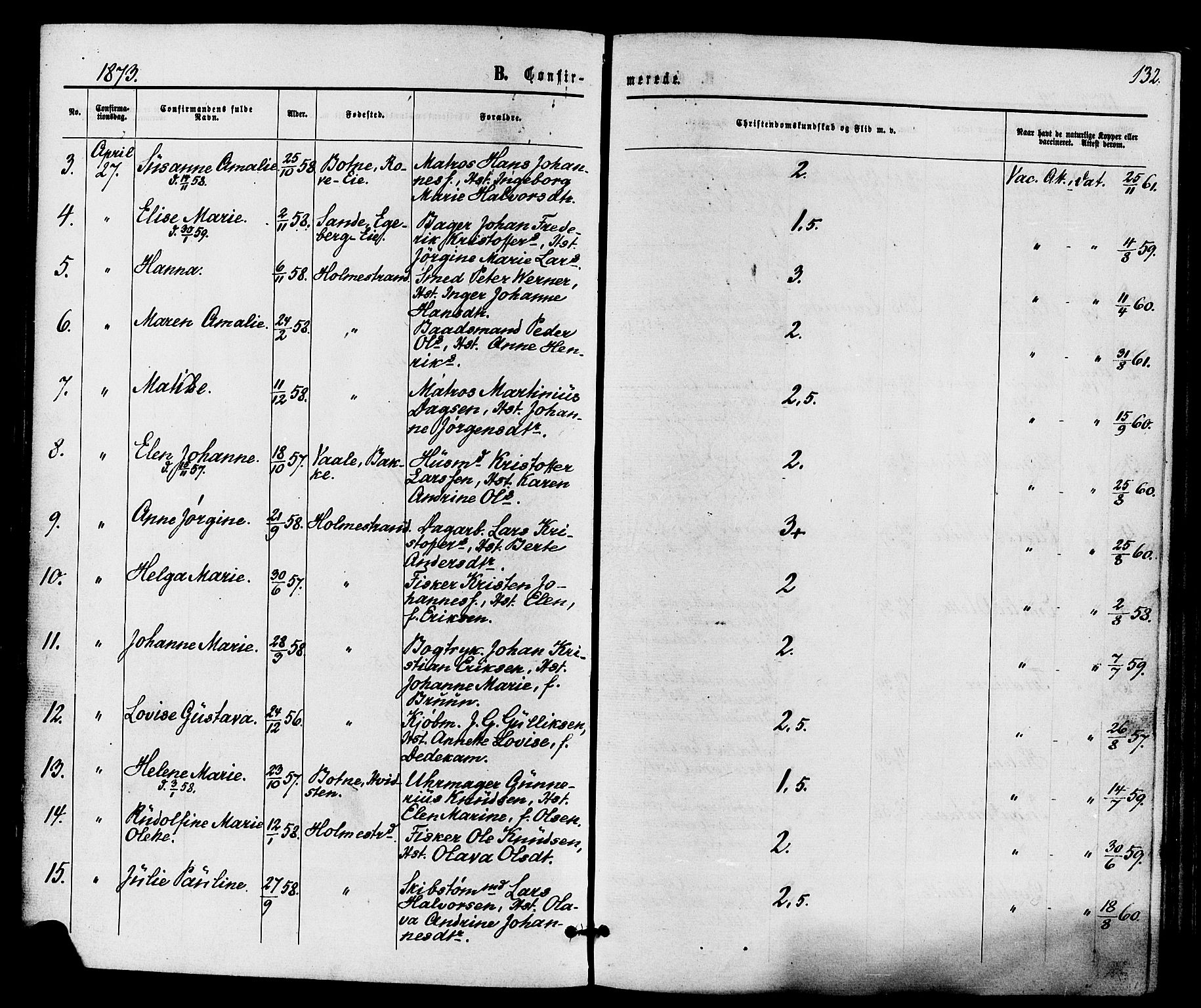 Holmestrand kirkebøker, AV/SAKO-A-346/F/Fa/L0003: Parish register (official) no. 3, 1867-1879, p. 132