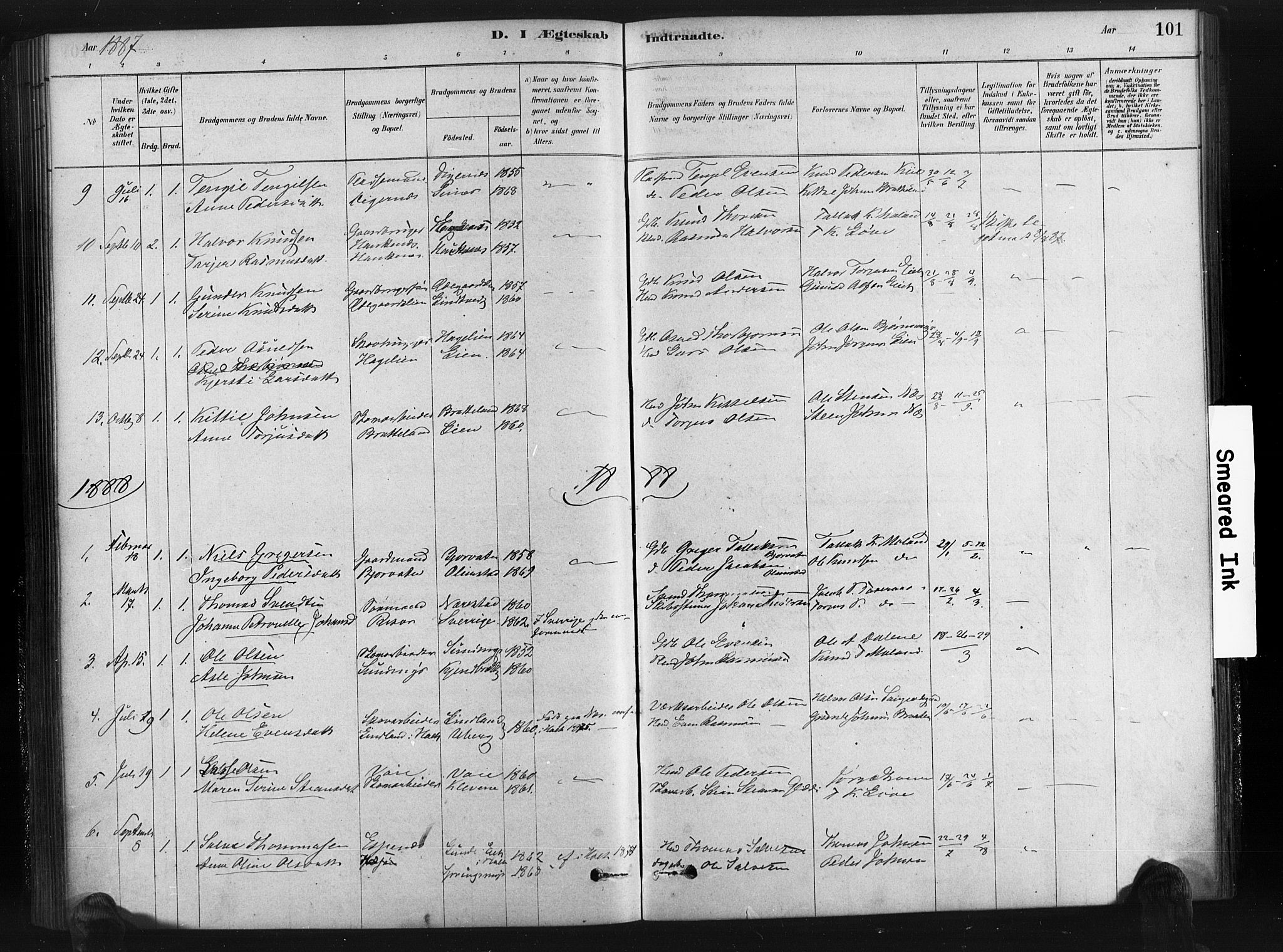 Gjerstad sokneprestkontor, SAK/1111-0014/F/Fa/Fab/L0004: Parish register (official) no. A 4, 1879-1890, p. 101