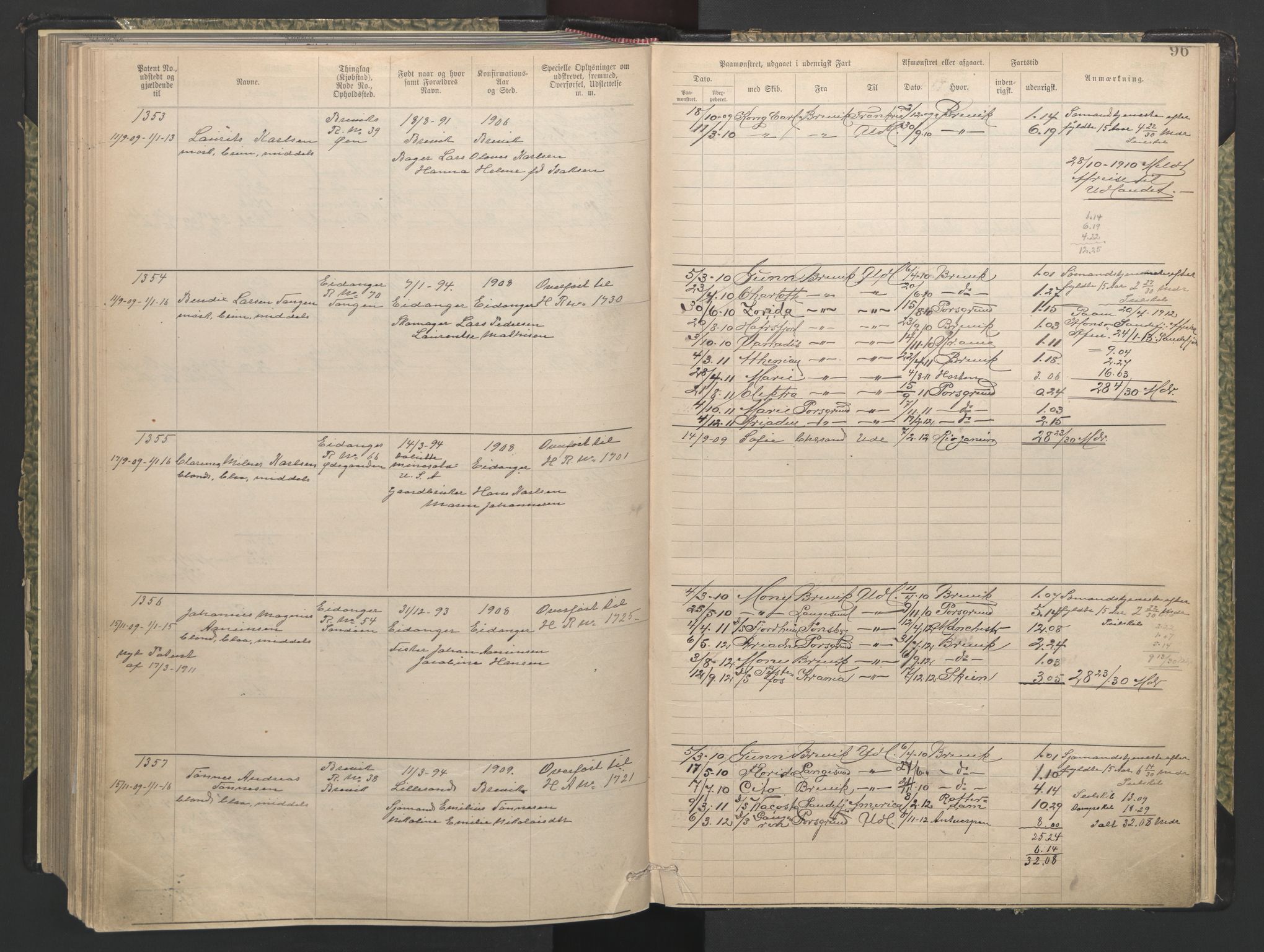 Brevik innrulleringskontor, AV/SAKO-A-833/F/Fa/L0004: Annotasjonsrulle, 1868-1948, p. 96