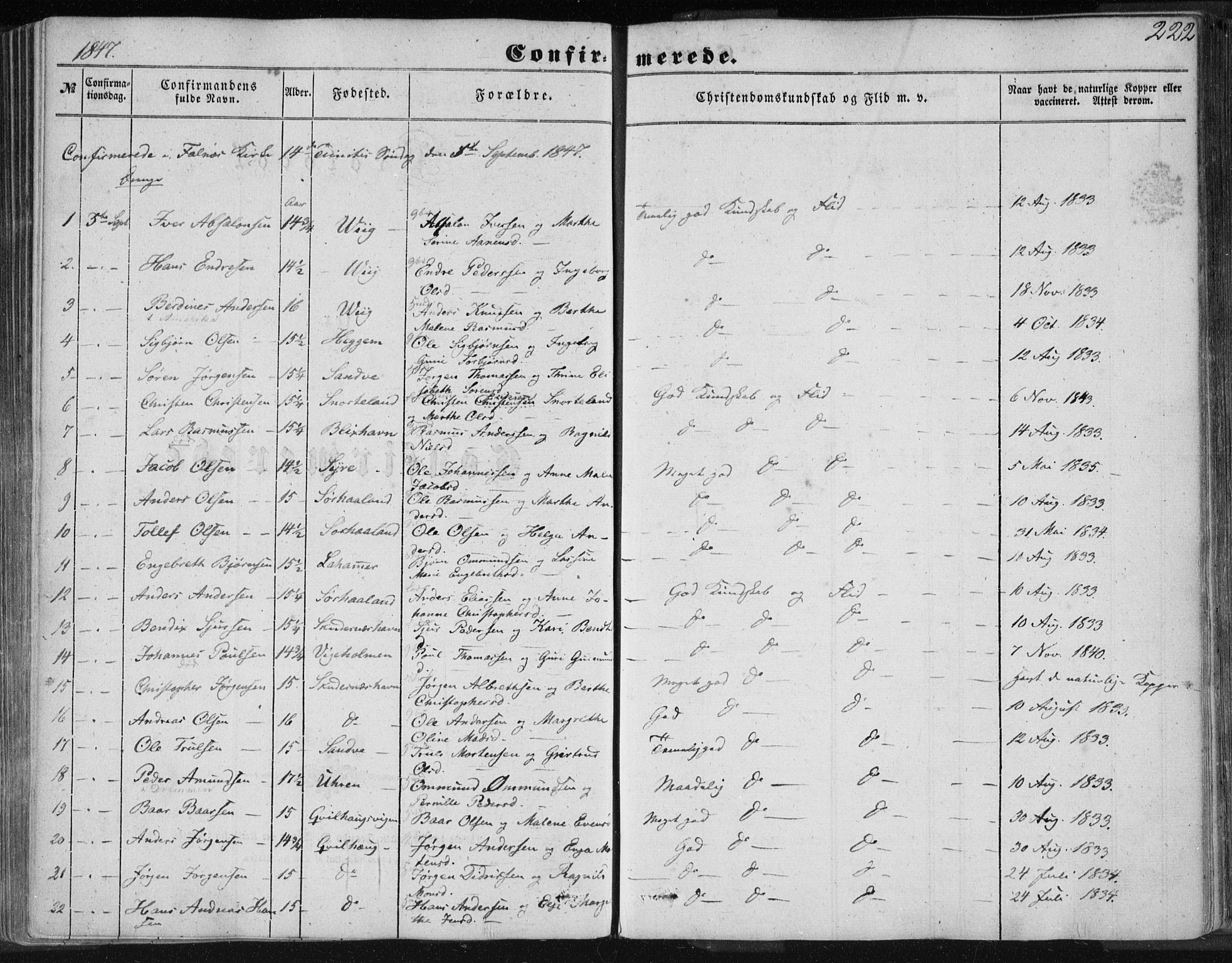 Skudenes sokneprestkontor, SAST/A -101849/H/Ha/Haa/L0004: Parish register (official) no. A 3.1, 1847-1863, p. 222