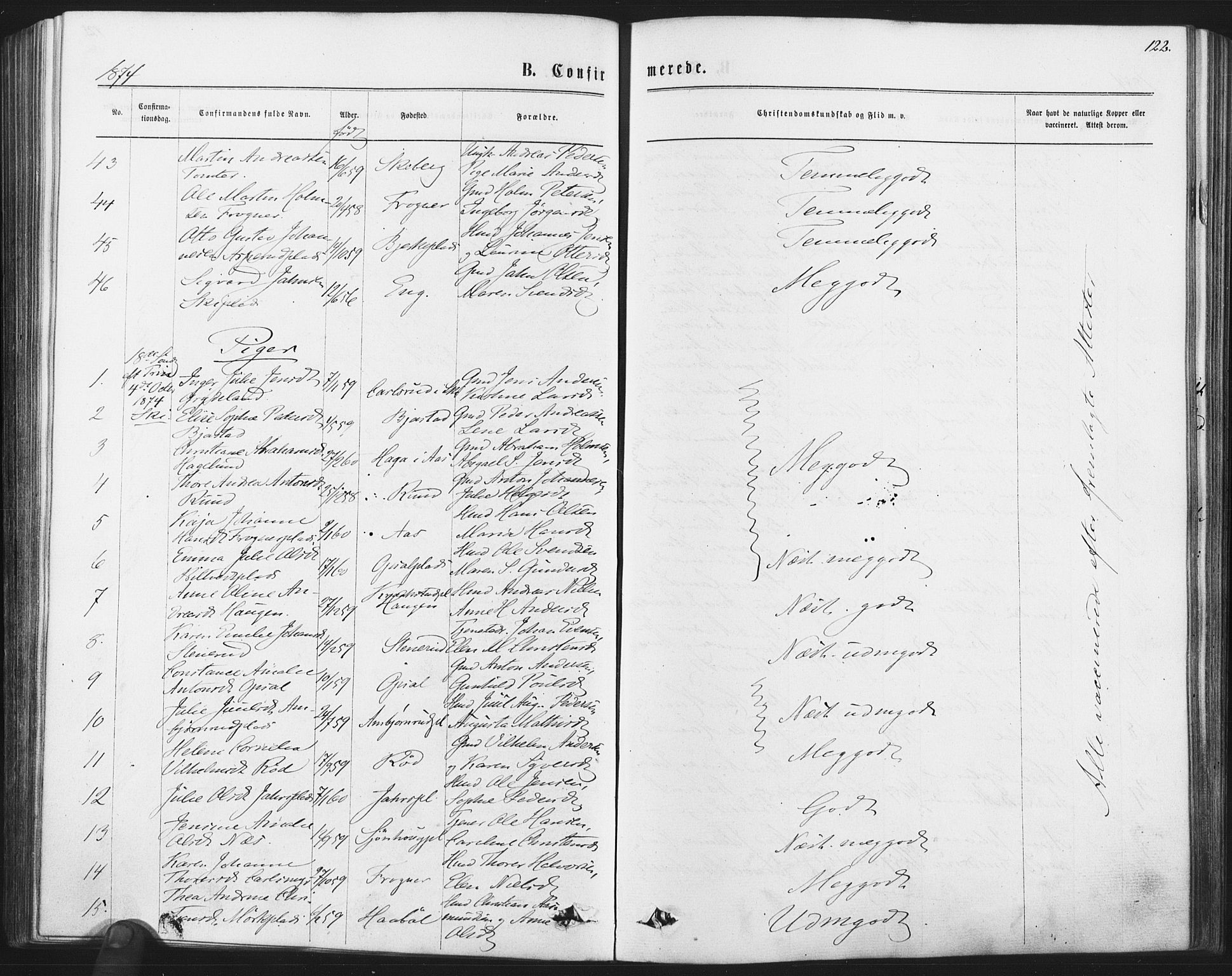 Kråkstad prestekontor Kirkebøker, AV/SAO-A-10125a/F/Fa/L0008: Parish register (official) no. I 8, 1870-1879, p. 122