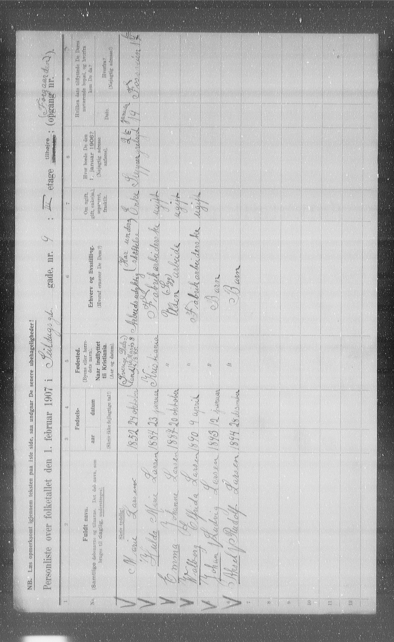 OBA, Municipal Census 1907 for Kristiania, 1907, p. 48074