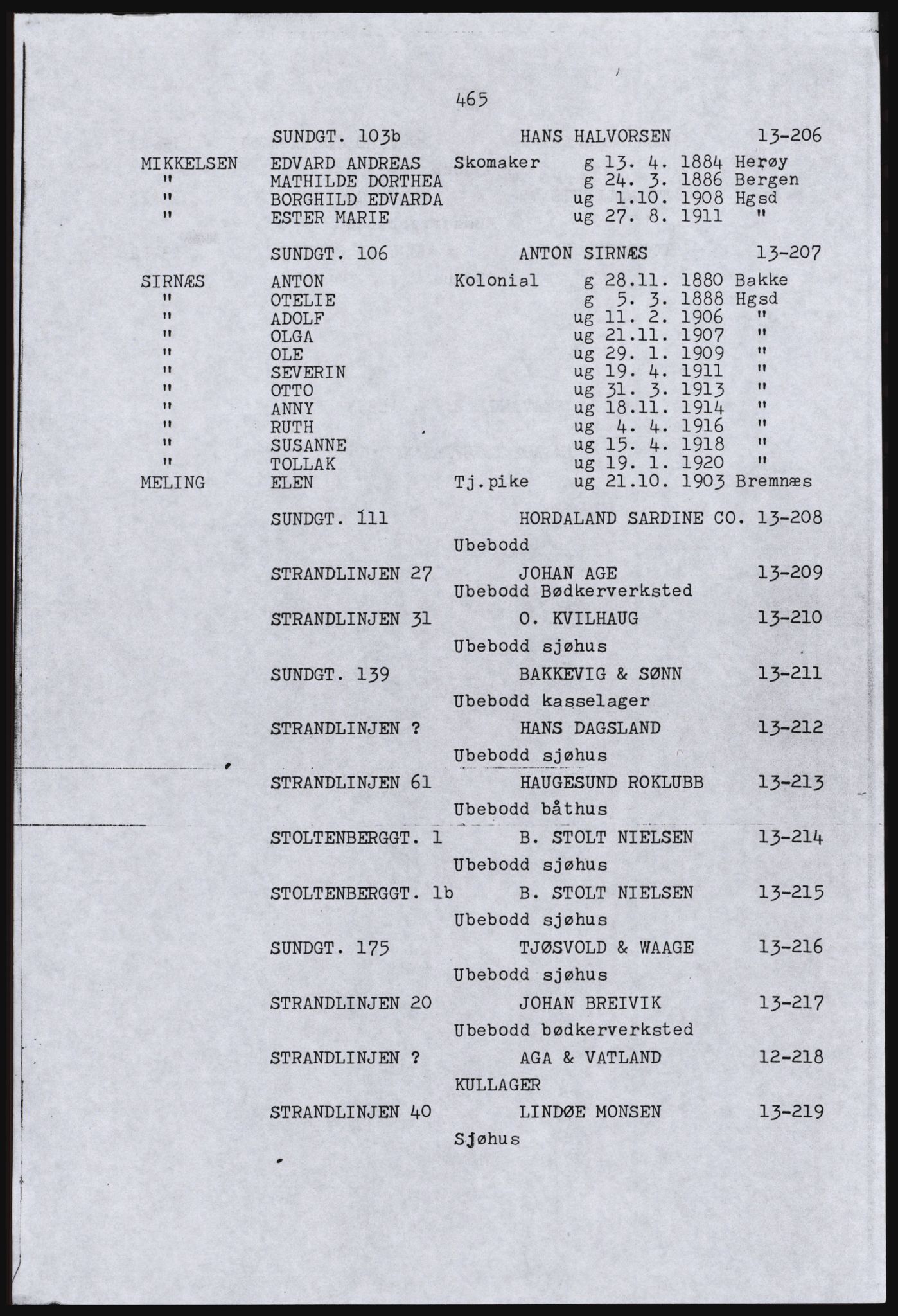 SAST, Copy of 1920 census for Haugesund, 1920, p. 495