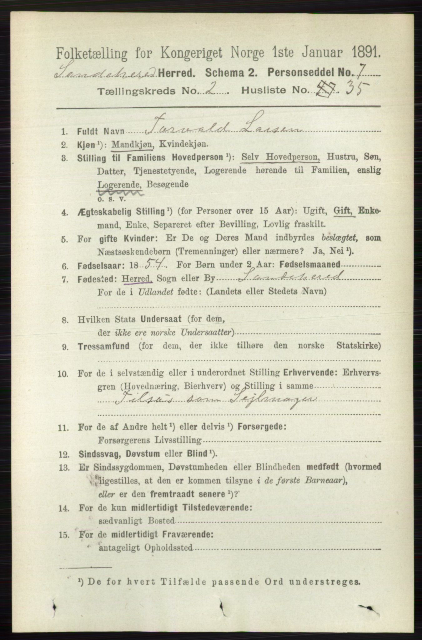 RA, 1891 census for 0724 Sandeherred, 1891, p. 1234