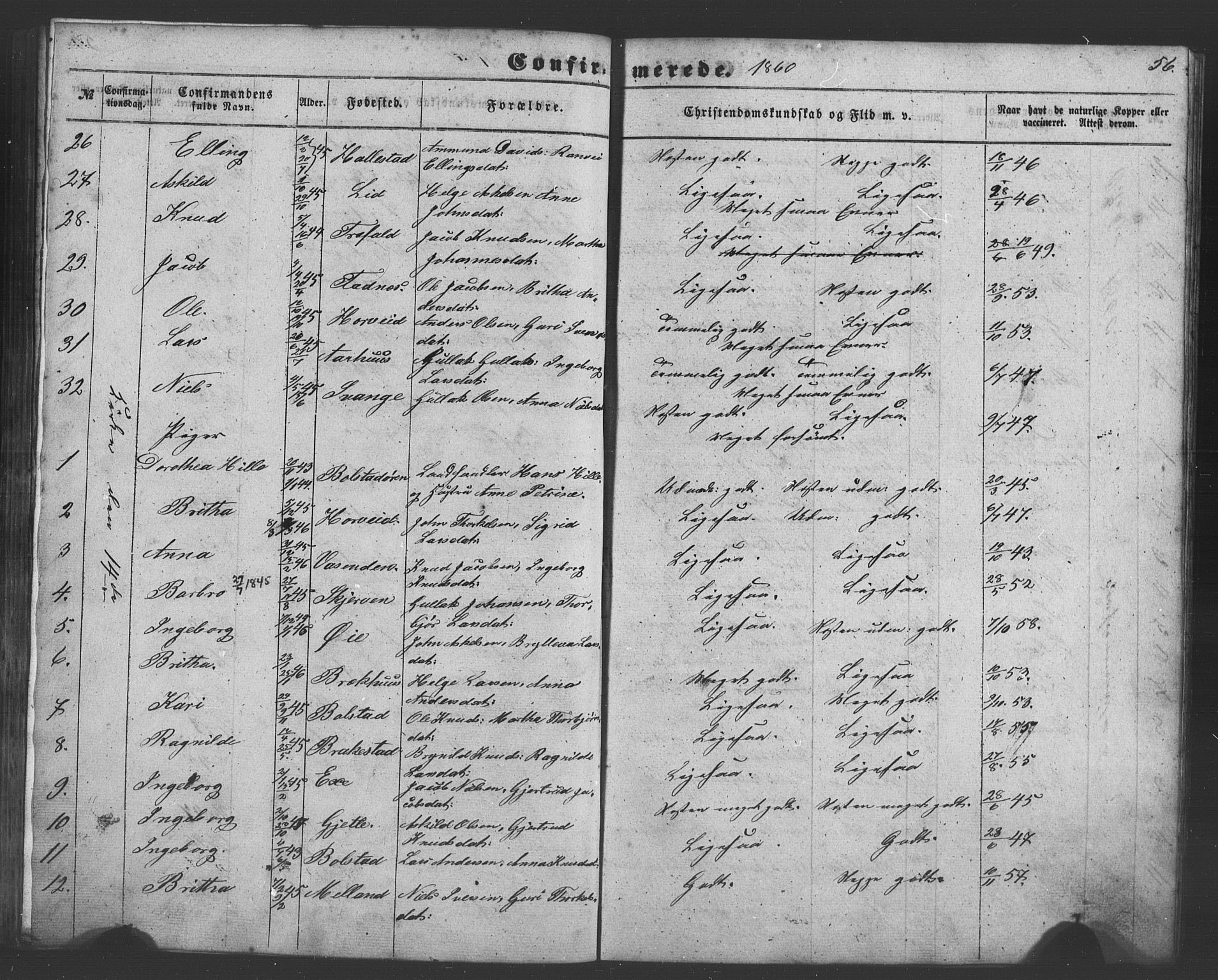 Evanger sokneprestembete, AV/SAB-A-99924: Parish register (copy) no. A 1, 1855-1864, p. 56