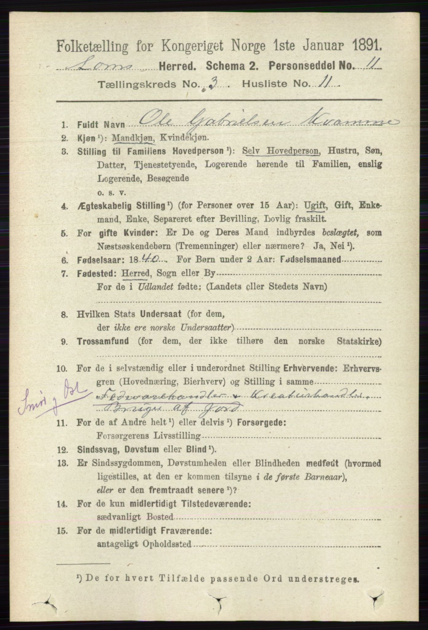 RA, 1891 census for 0514 Lom, 1891, p. 1324