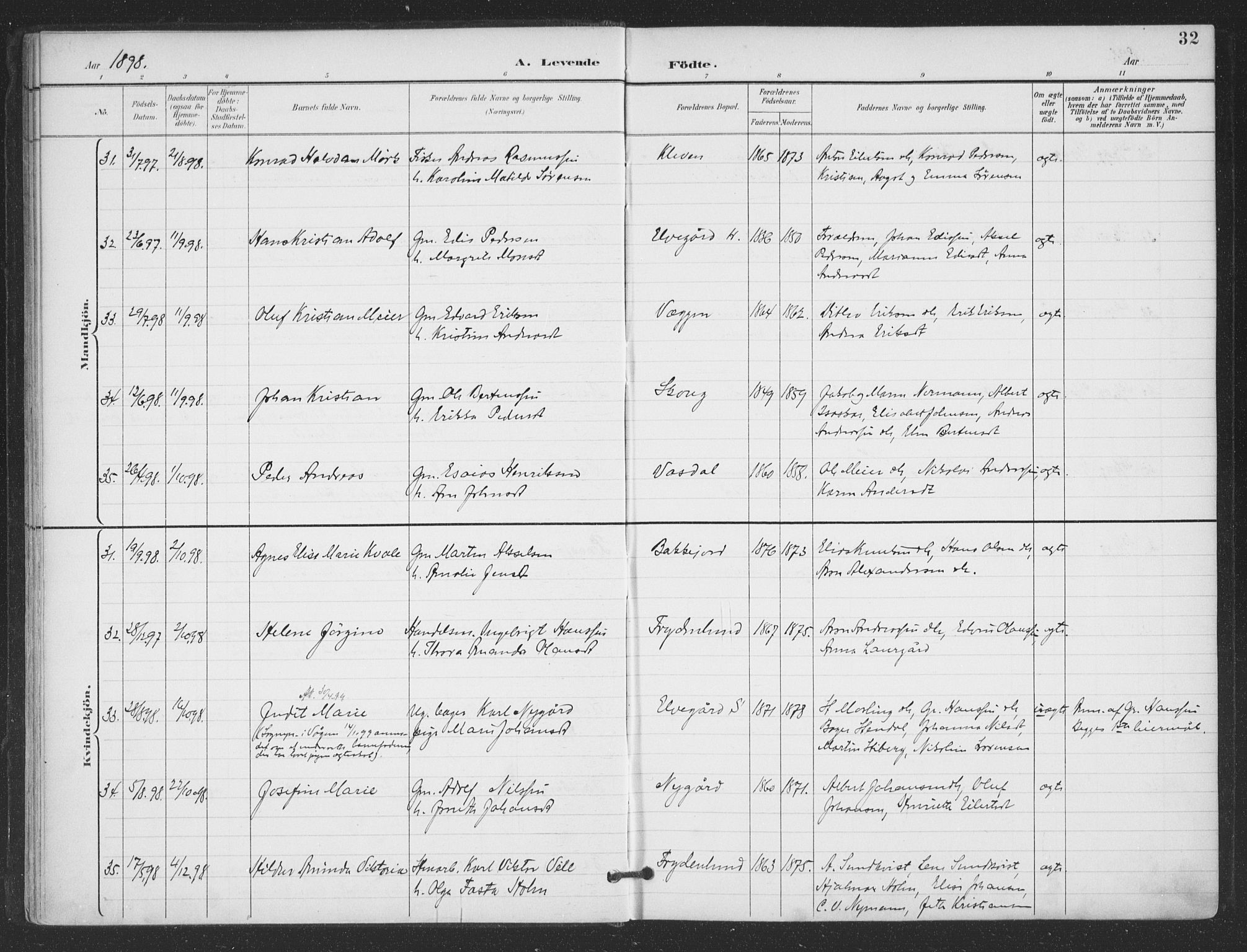 Ministerialprotokoller, klokkerbøker og fødselsregistre - Nordland, AV/SAT-A-1459/866/L0939: Parish register (official) no. 866A02, 1894-1906, p. 32