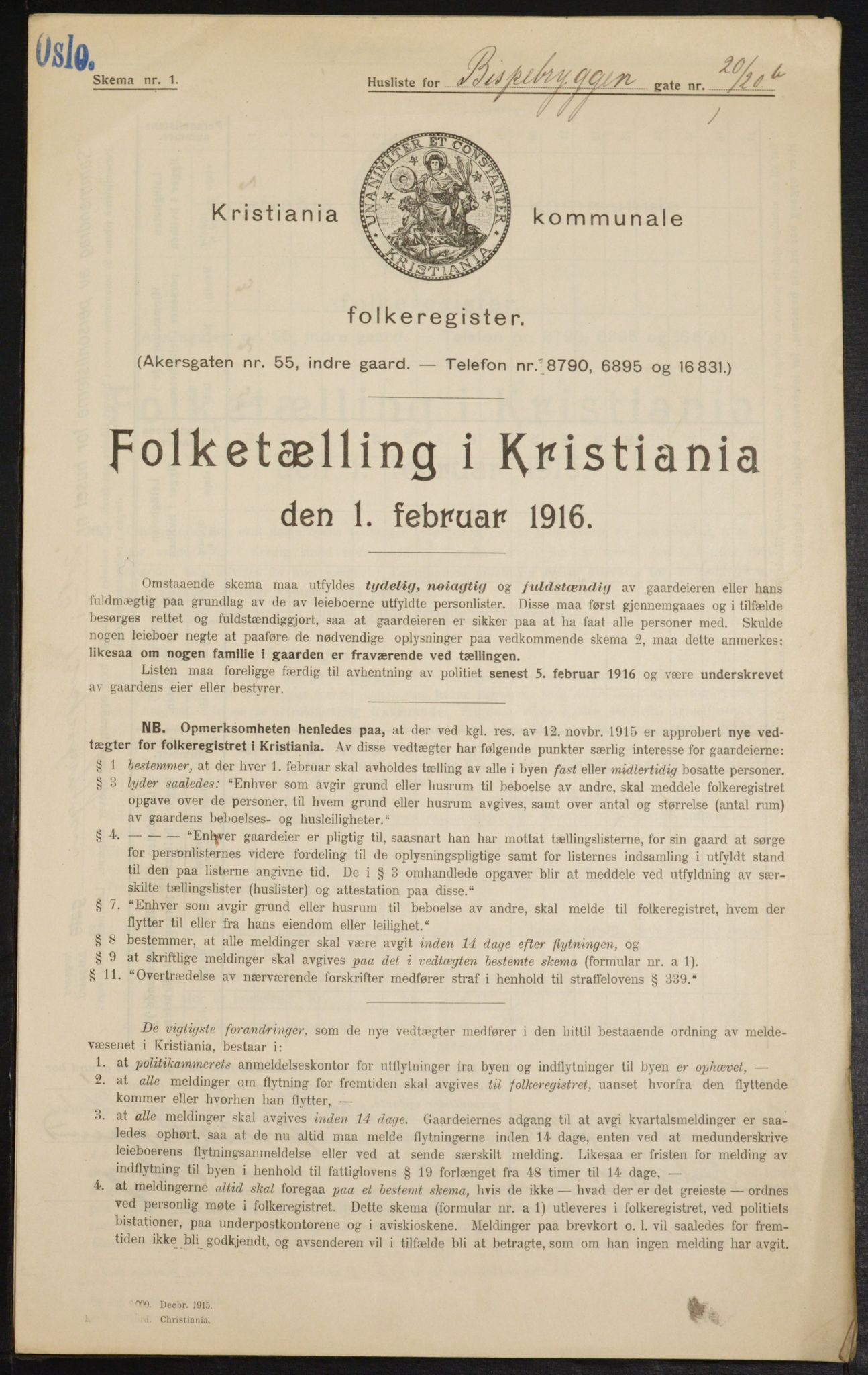 OBA, Municipal Census 1916 for Kristiania, 1916, p. 5407