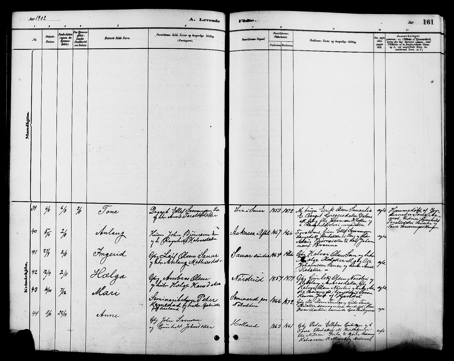 Heddal kirkebøker, SAKO/A-268/G/Ga/L0002: Parish register (copy) no. I 2, 1879-1908, p. 161