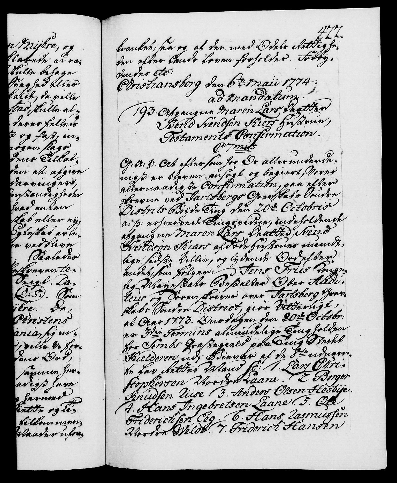 Danske Kanselli 1572-1799, AV/RA-EA-3023/F/Fc/Fca/Fcaa/L0046: Norske registre, 1773-1775, p. 422a