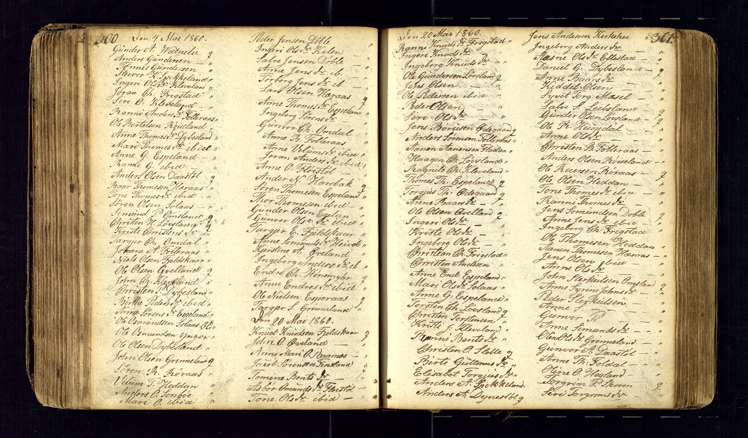 Bjelland sokneprestkontor, SAK/1111-0005/F/Fc/Fcb/L0001: Communicants register no. C-1, 1827-1906, p. 300-301