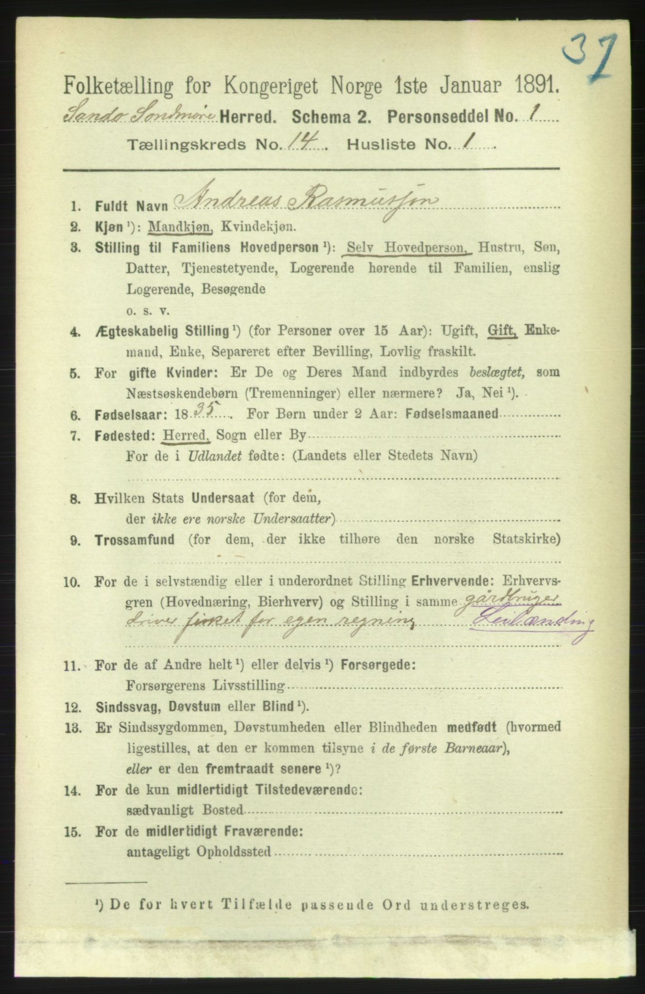 RA, 1891 census for 1514 Sande, 1891, p. 2859