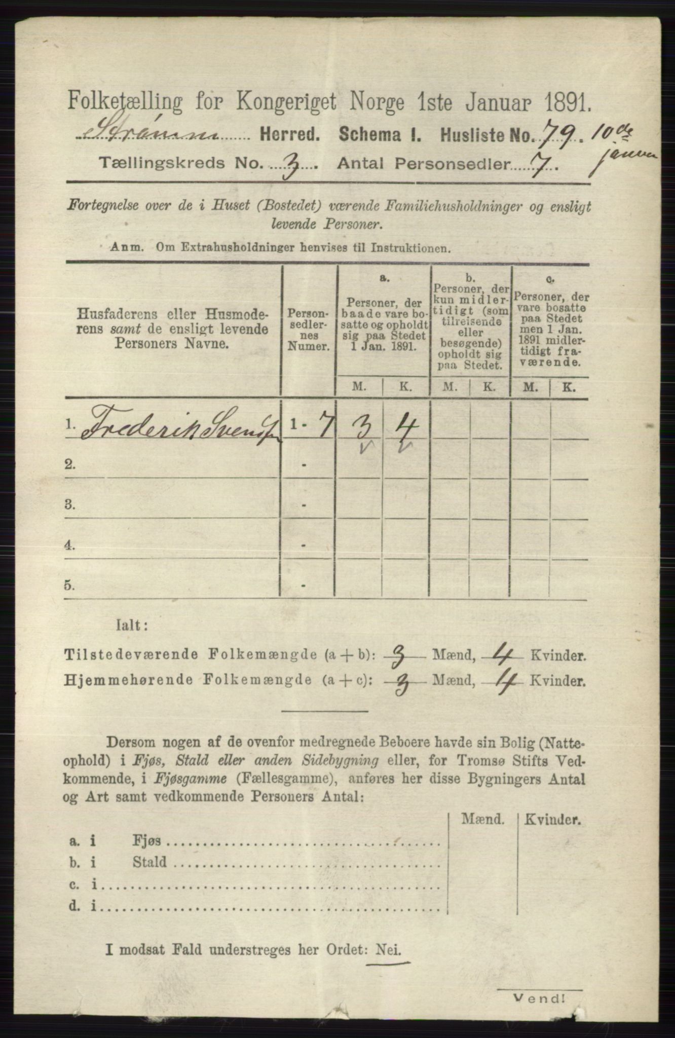 RA, 1891 census for 0711 Strømm, 1891, p. 1070