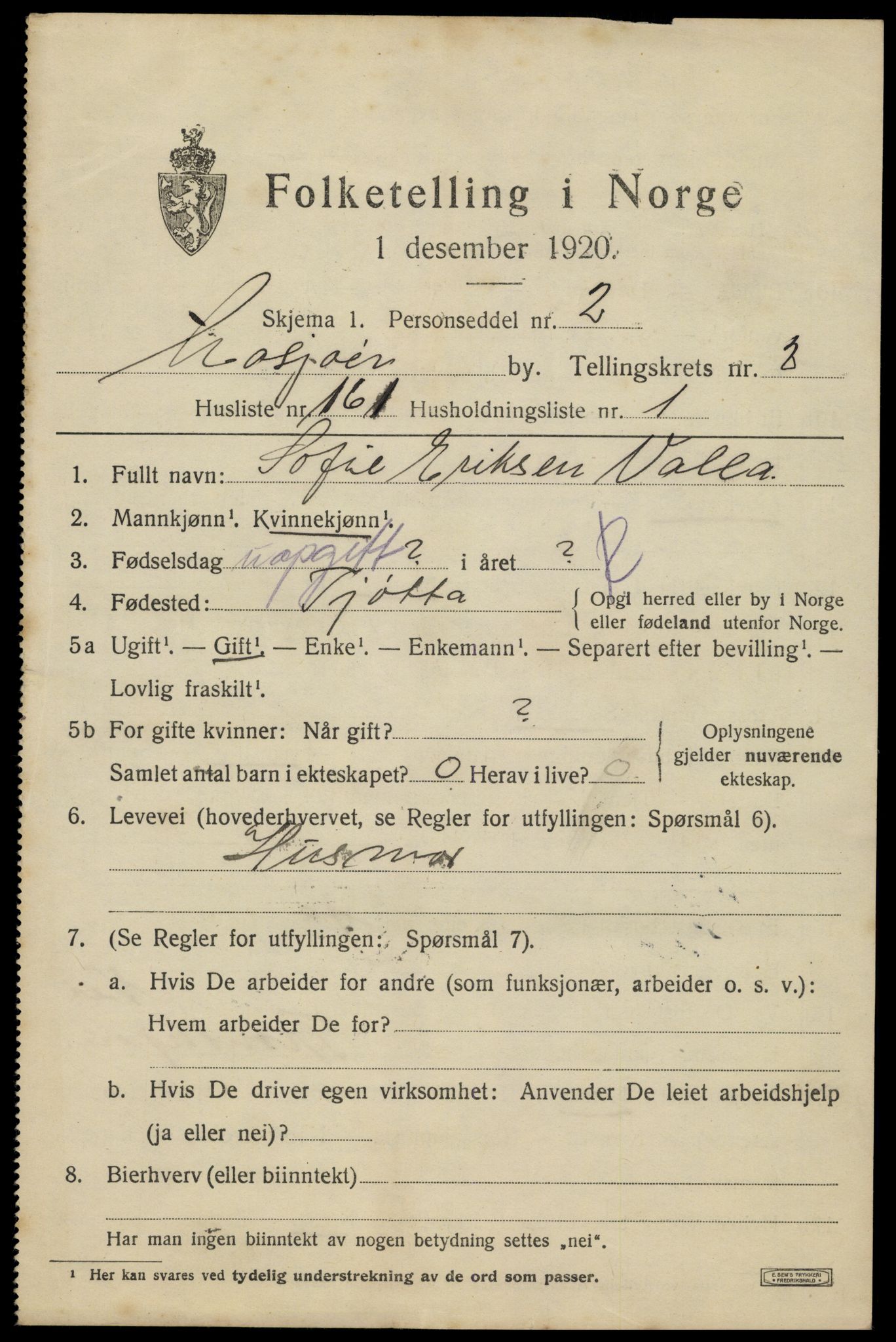 SAT, 1920 census for Mosjøen, 1920, p. 5374