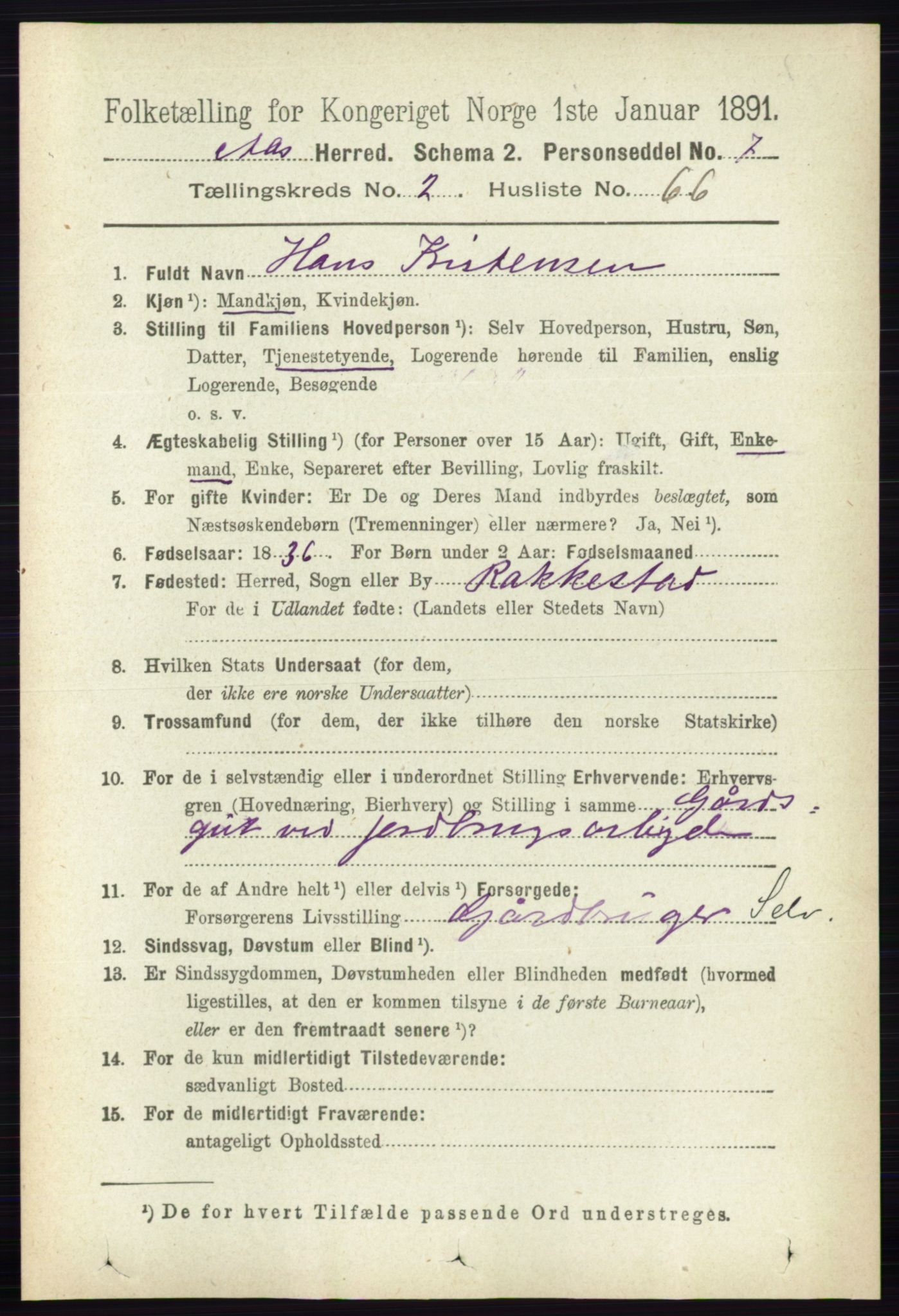 RA, 1891 census for 0214 Ås, 1891, p. 2006