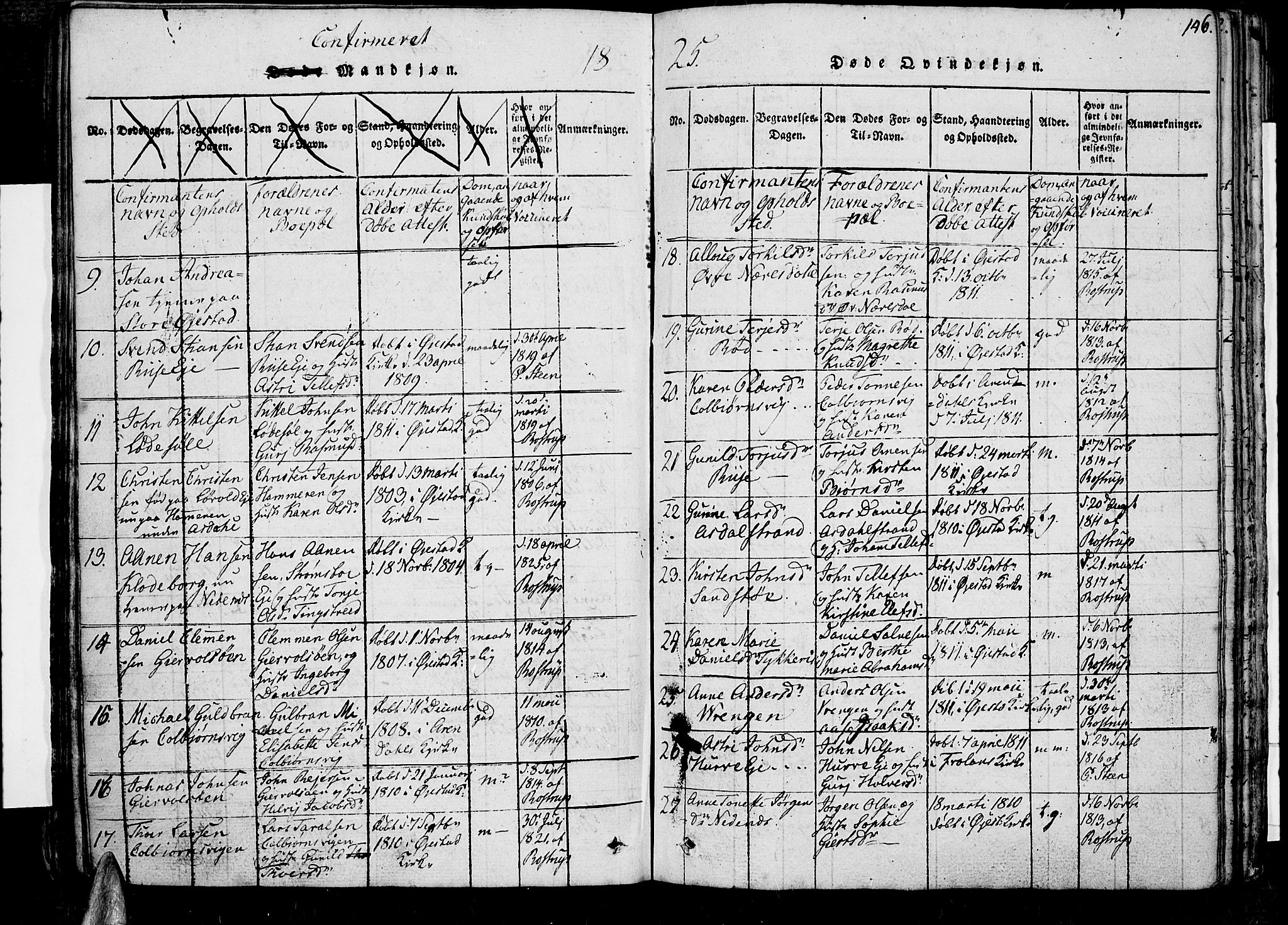 Øyestad sokneprestkontor, SAK/1111-0049/F/Fb/L0003: Parish register (copy) no. B 3, 1816-1827, p. 146
