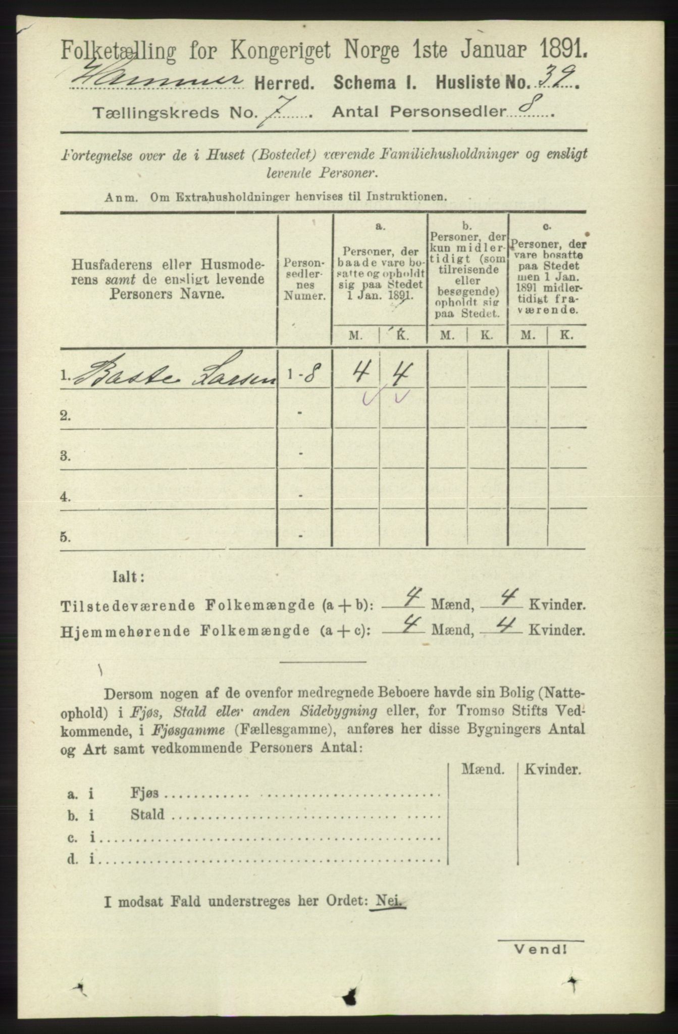 RA, 1891 census for 1254 Hamre, 1891, p. 1691