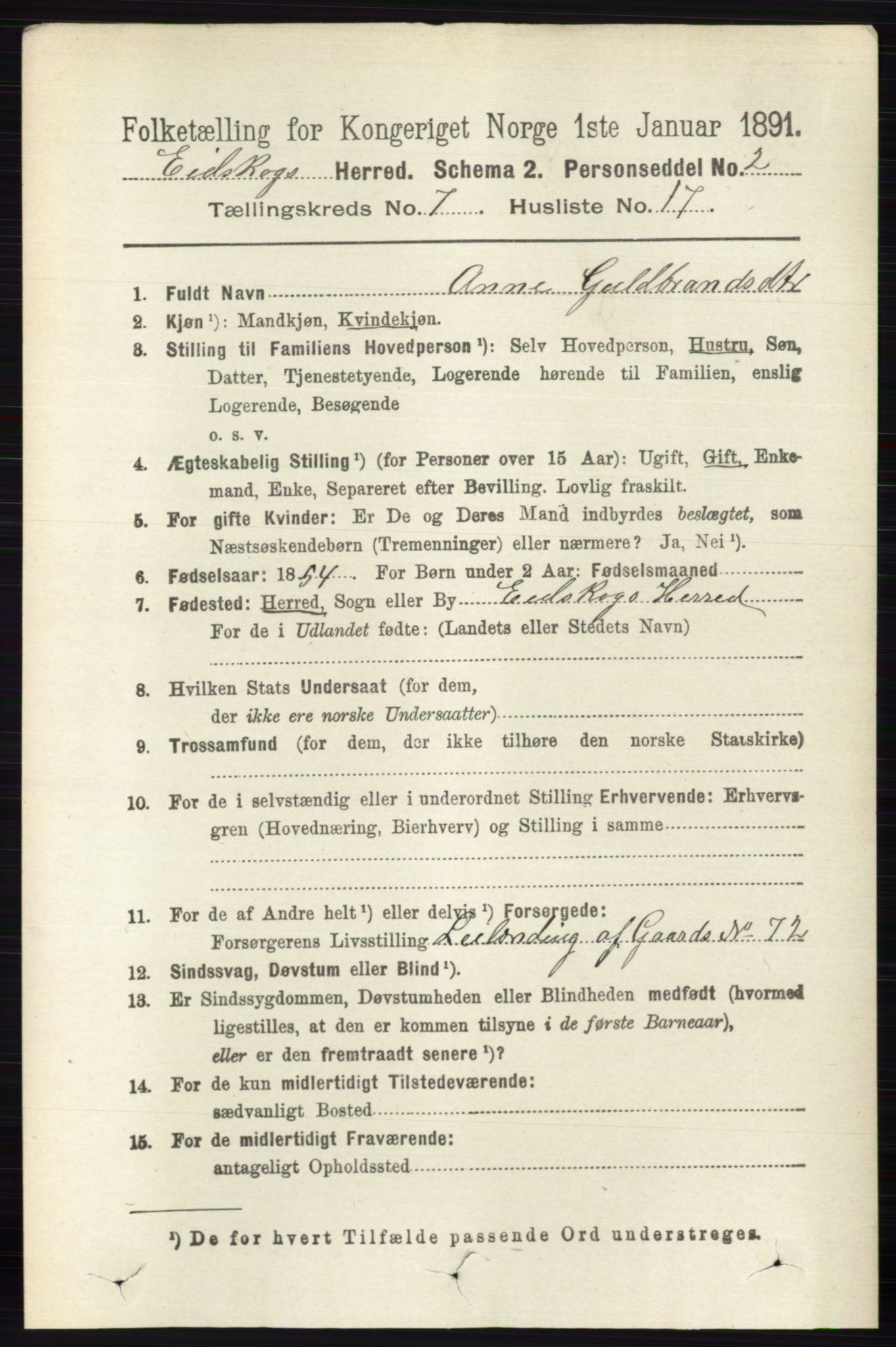 RA, 1891 census for 0420 Eidskog, 1891, p. 3784