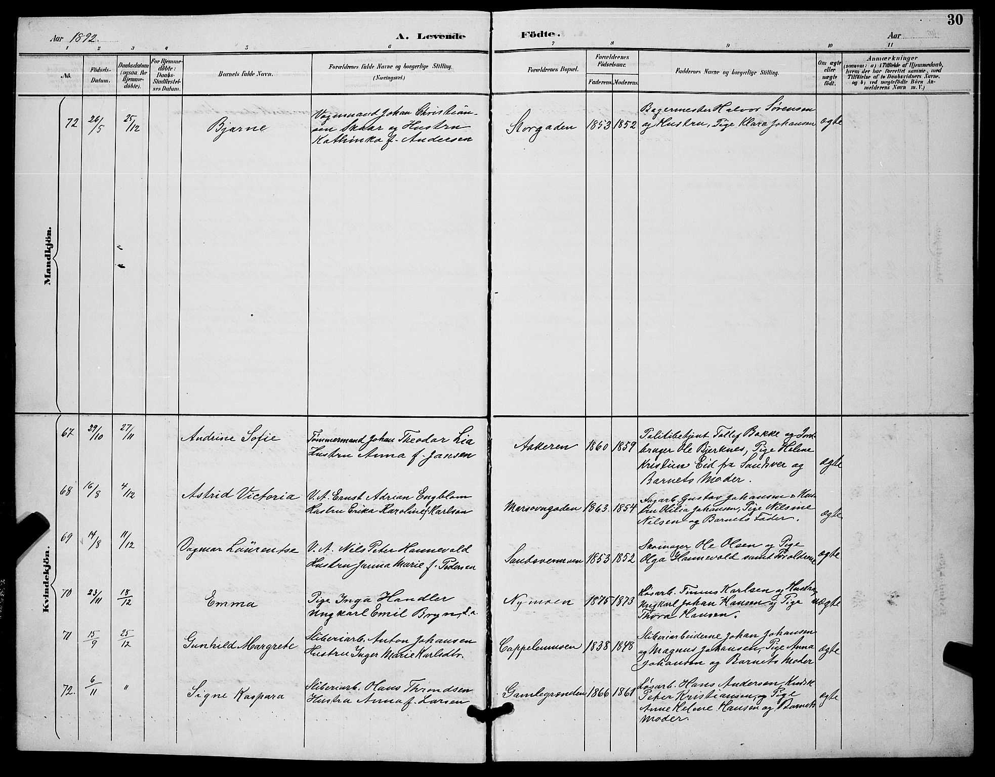 Kongsberg kirkebøker, AV/SAKO-A-22/G/Ga/L0006: Parish register (copy) no. 6, 1890-1901, p. 30