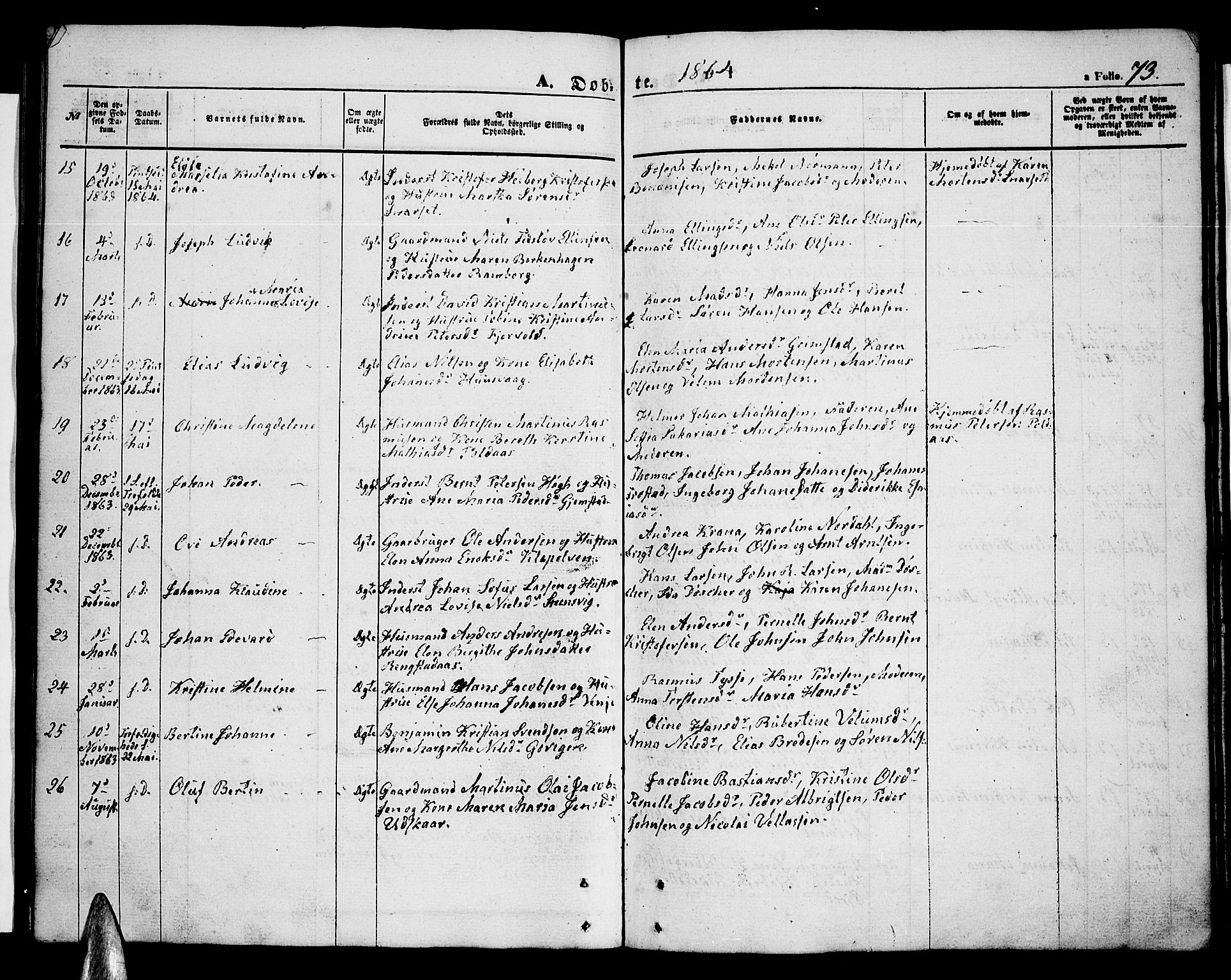 Ministerialprotokoller, klokkerbøker og fødselsregistre - Nordland, AV/SAT-A-1459/891/L1313: Parish register (copy) no. 891C02, 1856-1870, p. 73