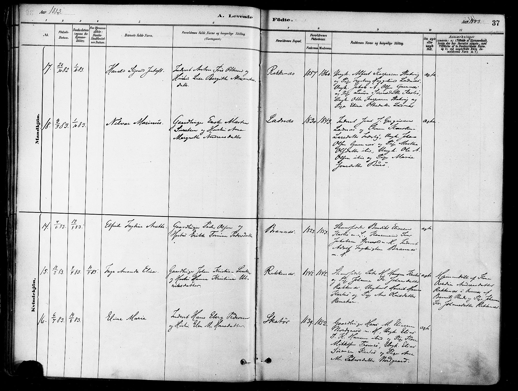 Karlsøy sokneprestembete, SATØ/S-1299/H/Ha/Haa/L0006kirke: Parish register (official) no. 6, 1879-1890, p. 37